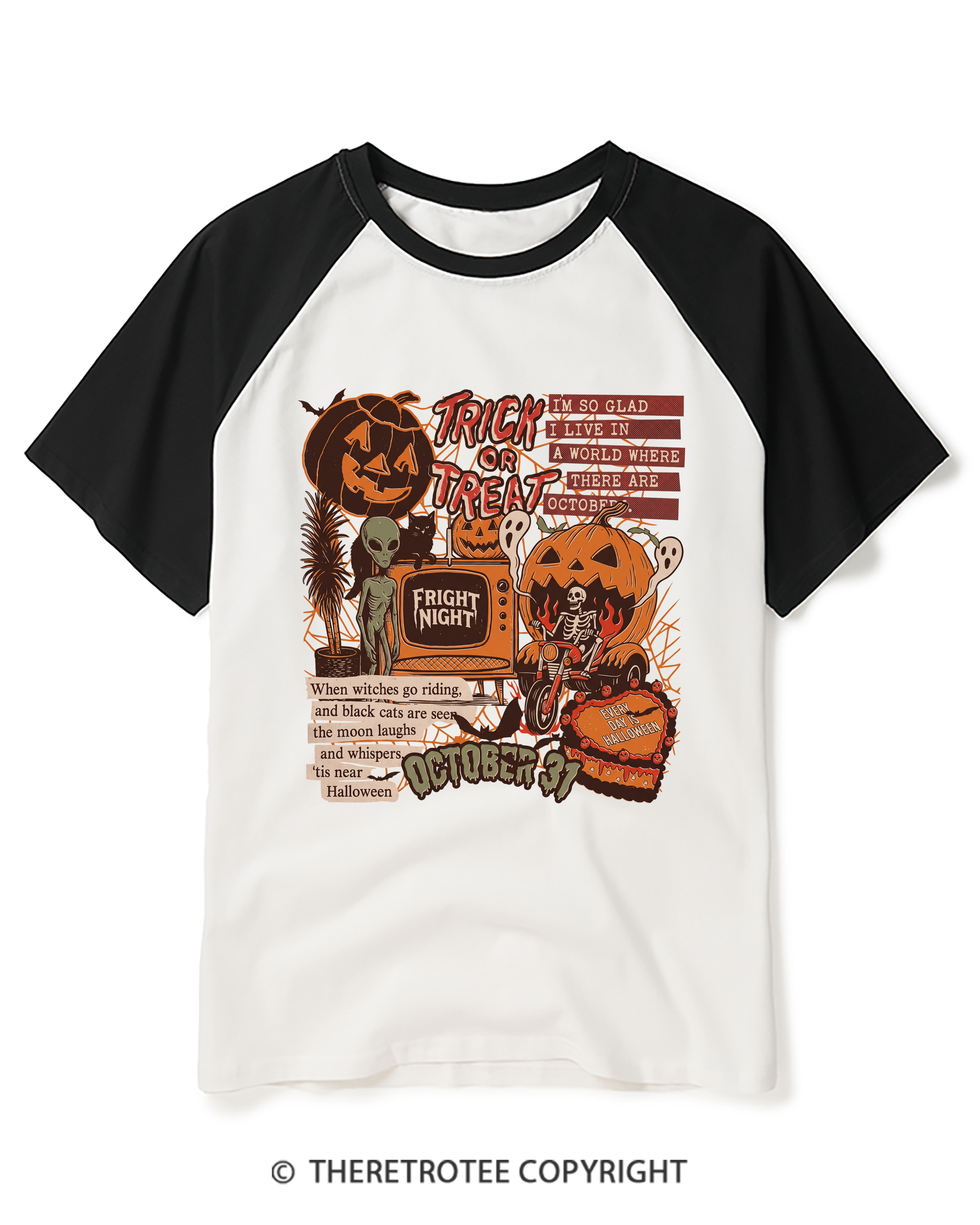 TheRetroTee Halloween Collage Raglan Baseball T-Shirt