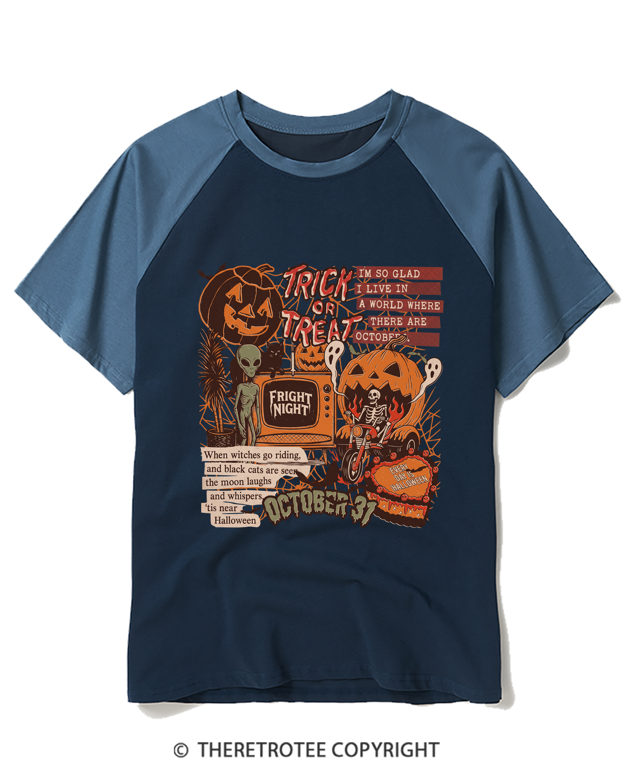 TheRetroTee Halloween Collage Raglan Baseball T-Shirt