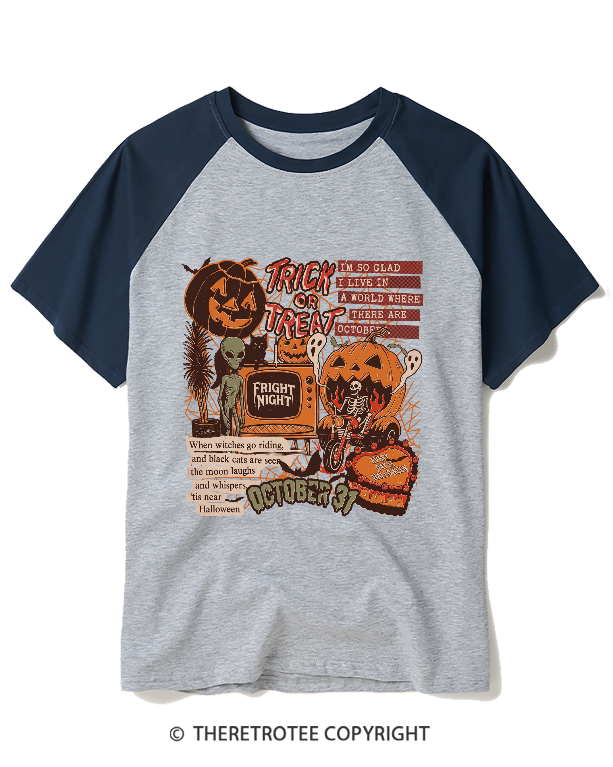 TheRetroTee Halloween Collage Raglan Baseball T-Shirt