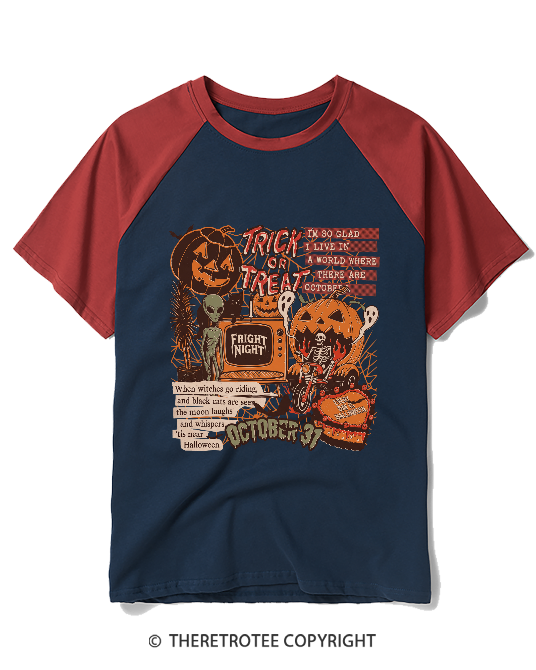 TheRetroTee Halloween Collage Raglan Baseball T-Shirt