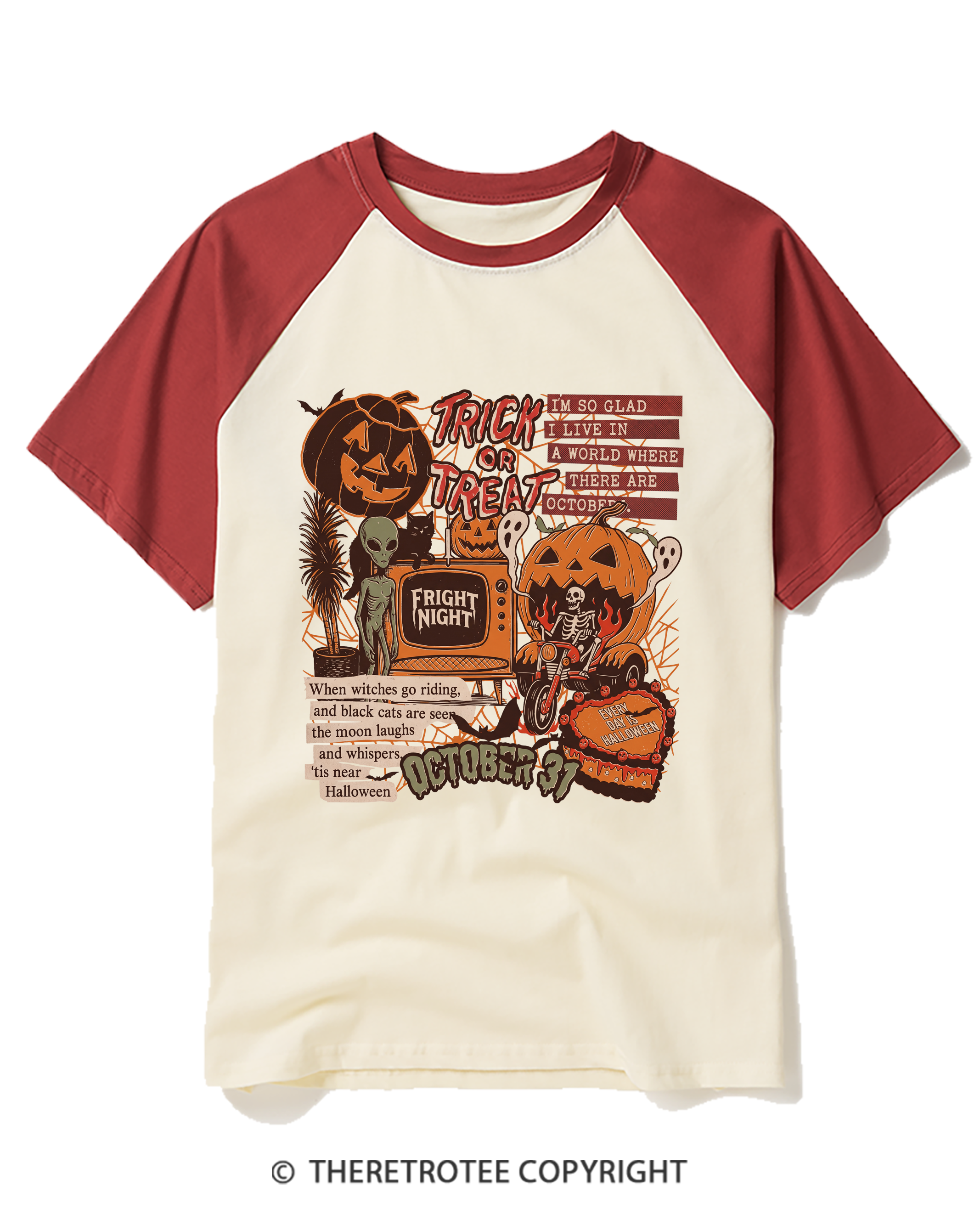 TheRetroTee Halloween Collage Raglan Baseball T-Shirt