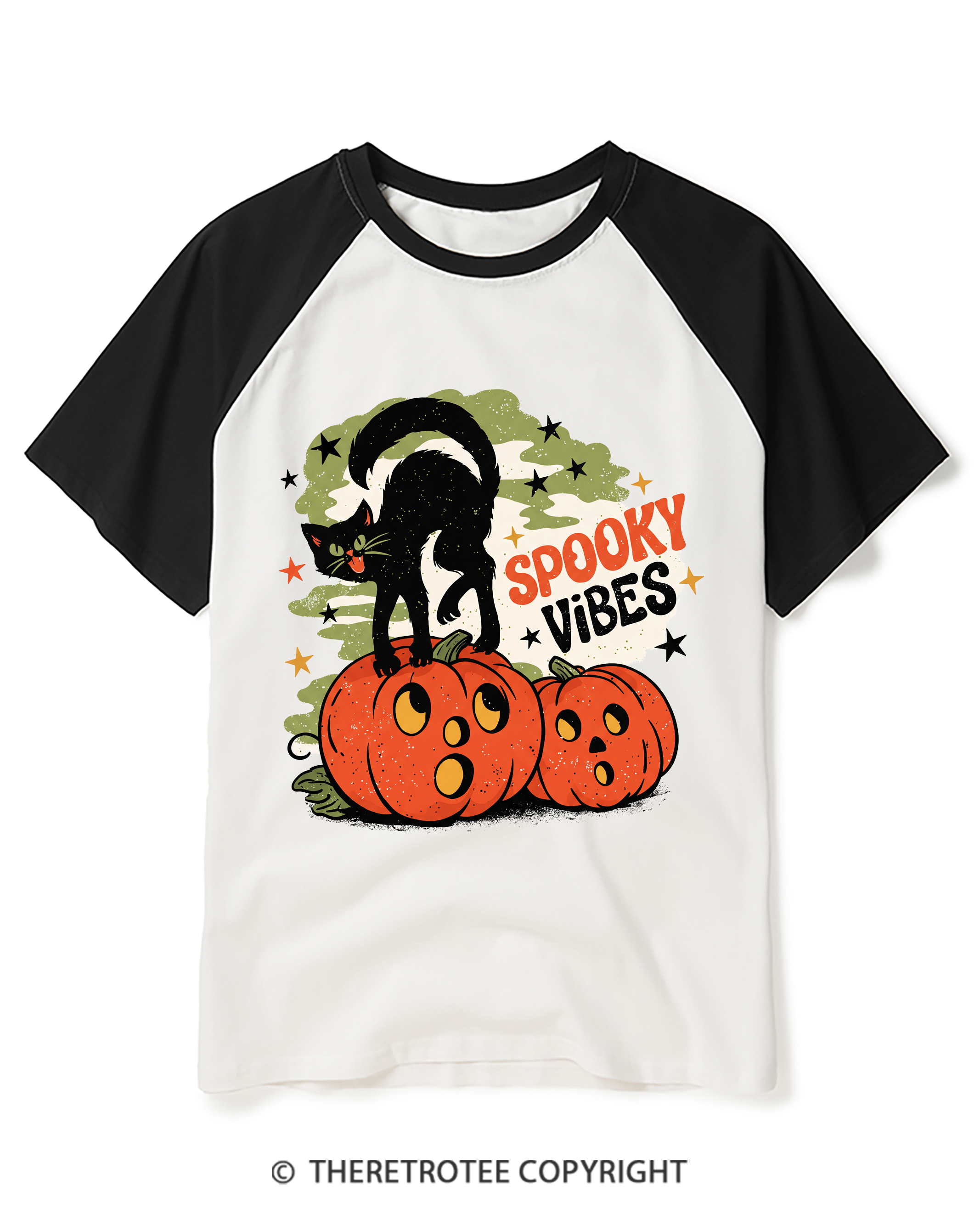 TheRetroTee Spooky Vibes Raglan Baseball T-Shirt