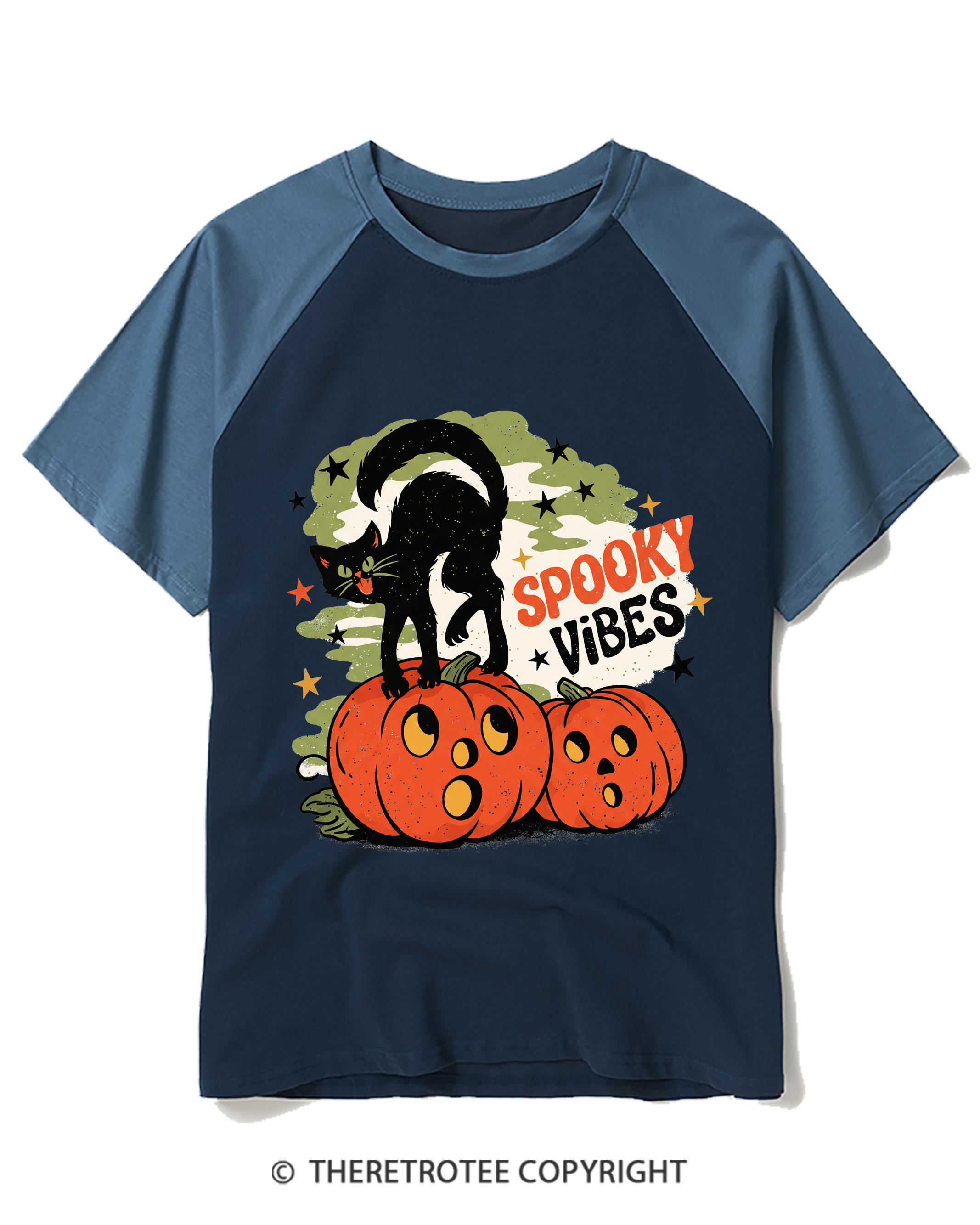TheRetroTee Spooky Vibes Raglan Baseball T-Shirt