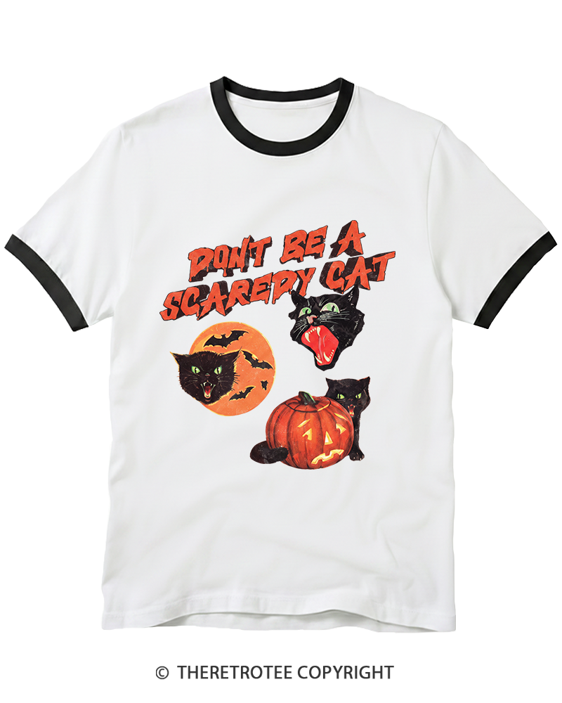 TheRetroTee Don’t Be a Scaredy Cat Ringer T-Shirt