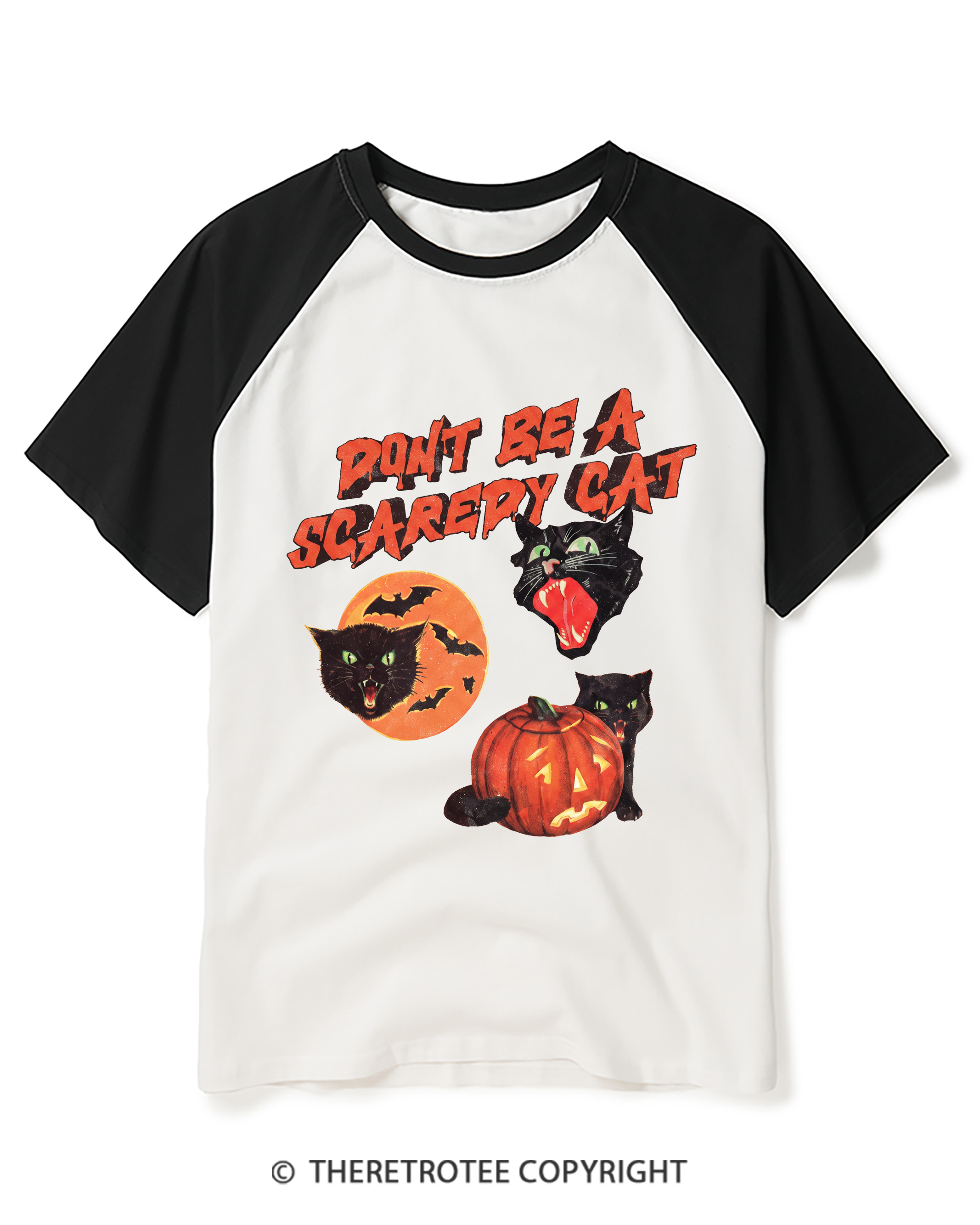 TheRetroTee Don’t Be a Scaredy Cat Raglan Baseball T-Shirt