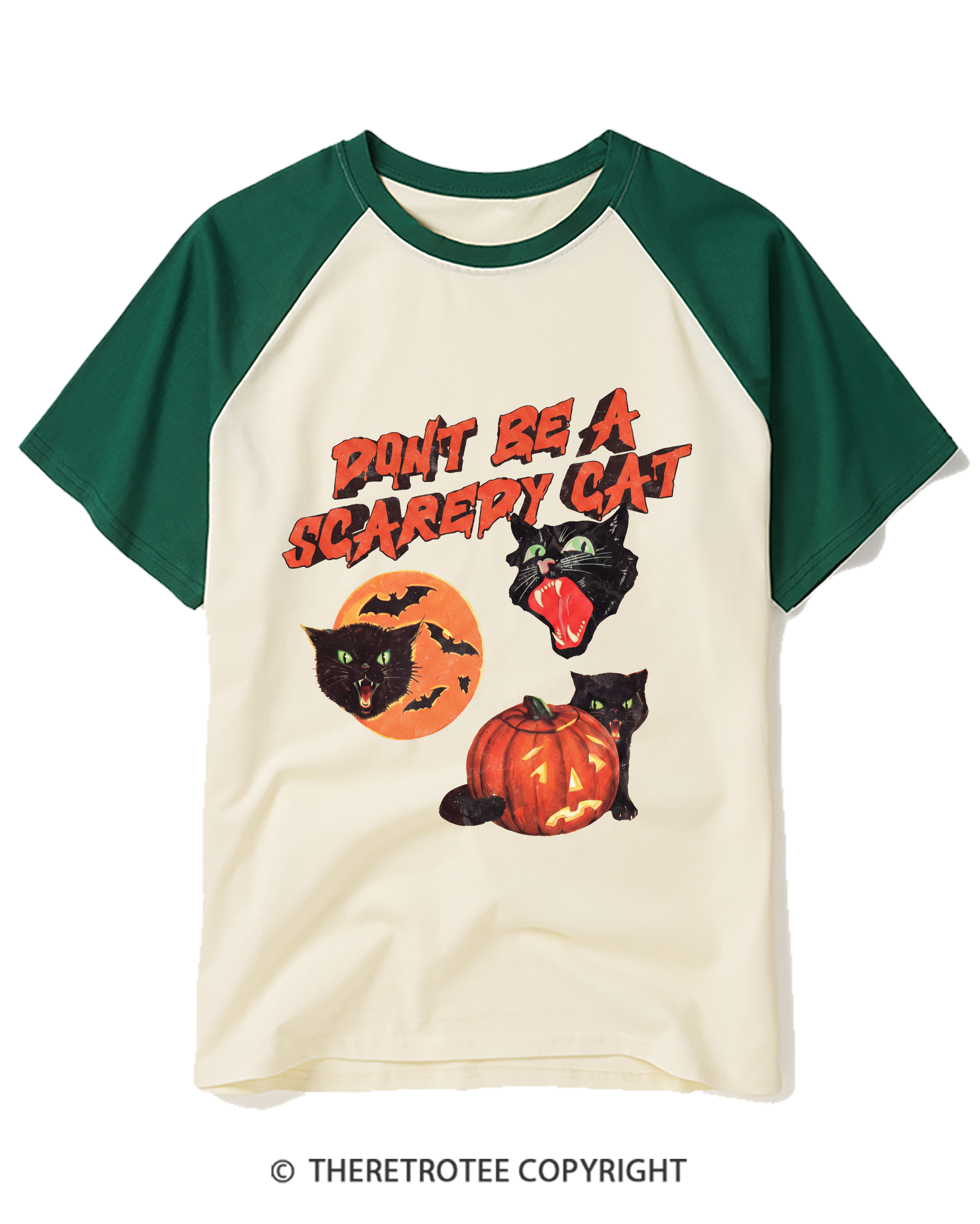 TheRetroTee Don’t Be a Scaredy Cat Raglan Baseball T-Shirt