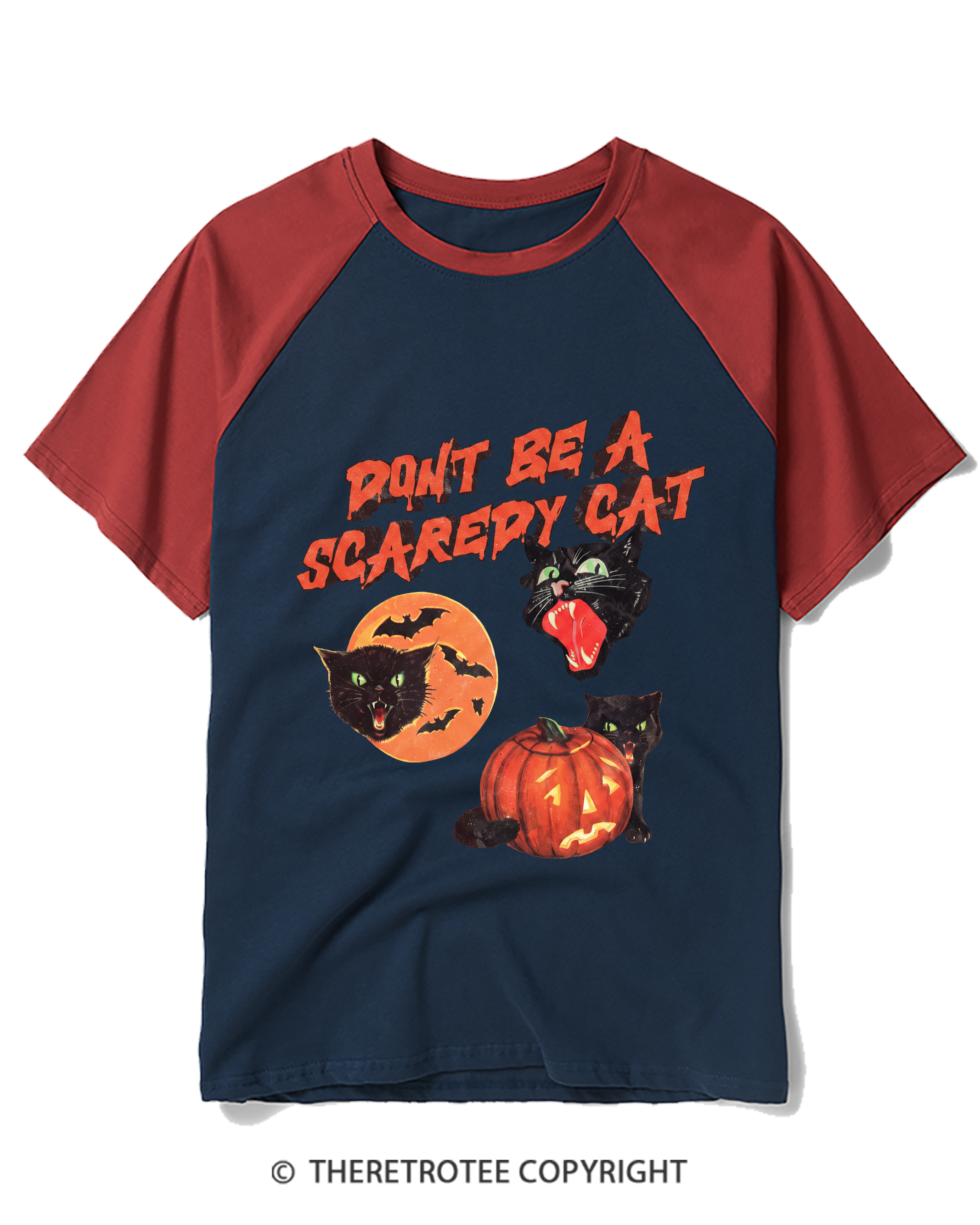 TheRetroTee Don’t Be a Scaredy Cat Raglan Baseball T-Shirt