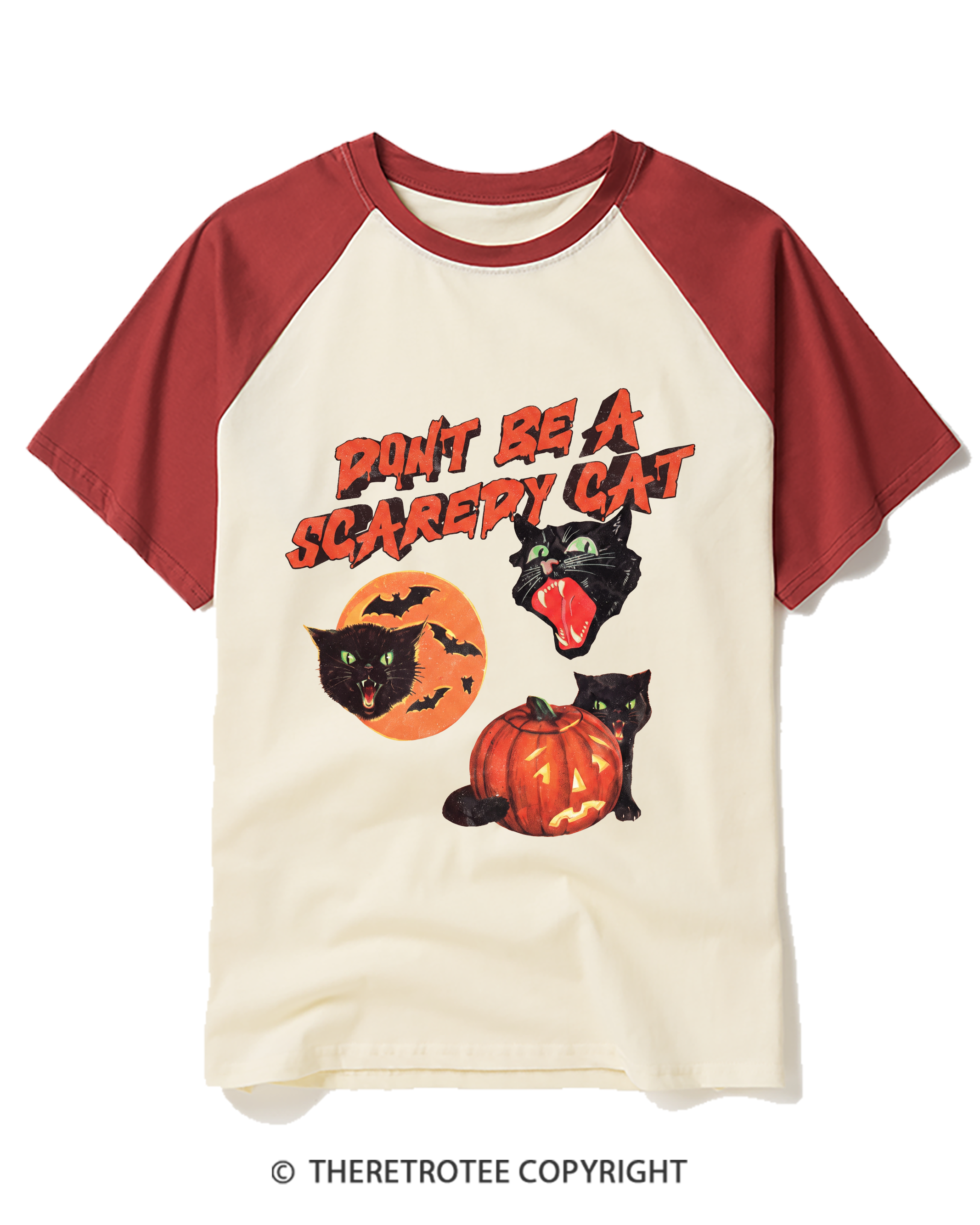 TheRetroTee Don’t Be a Scaredy Cat Raglan Baseball T-Shirt