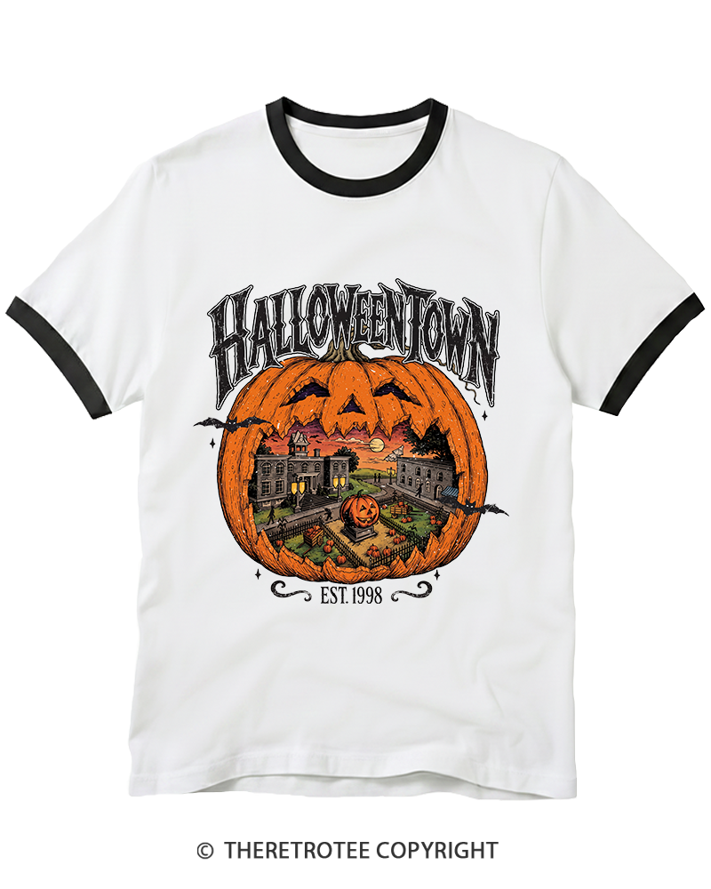 TheRetroTee Vintage Halloweentown Ringer T-Shirt