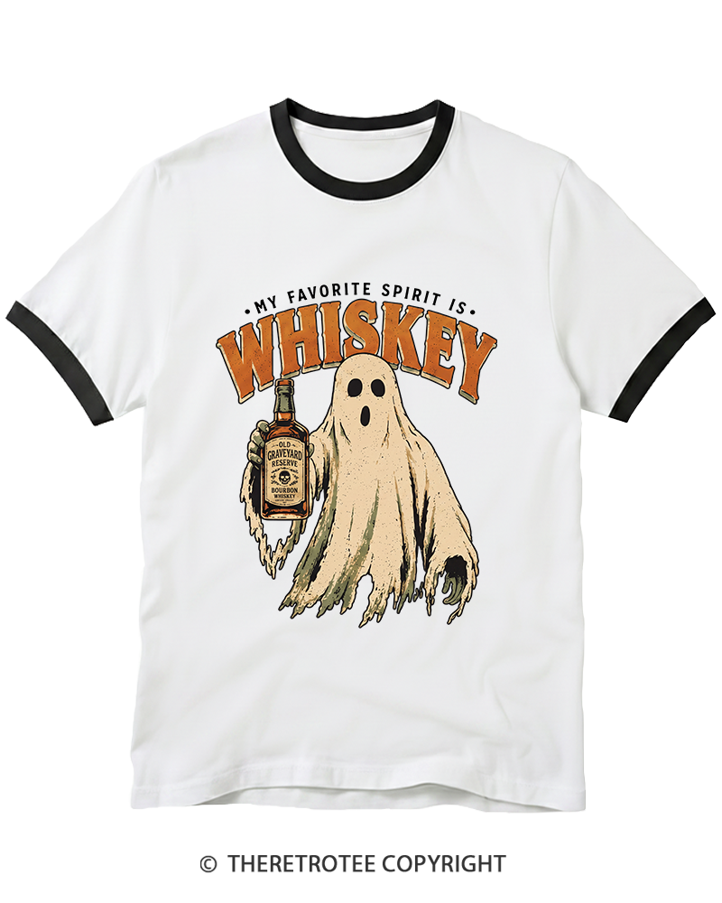 TheRetroTee My Favorite Spirit is Whiskey 1970s Ringer T-Shirt