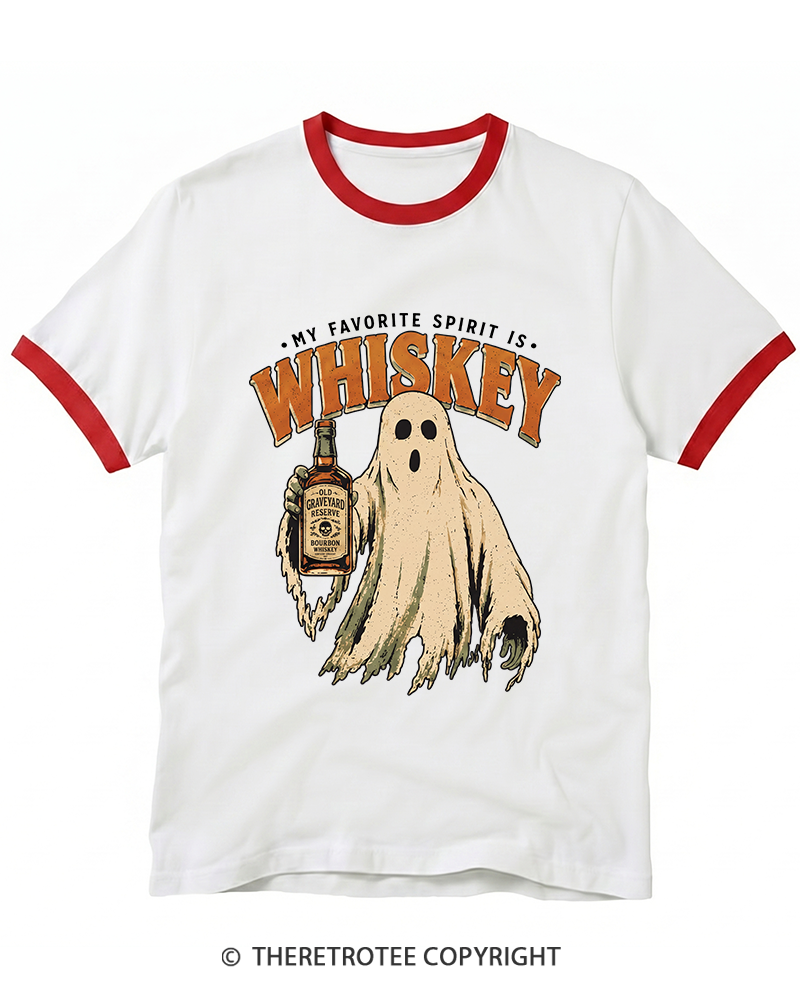 TheRetroTee My Favorite Spirit is Whiskey 1970s Ringer T-Shirt