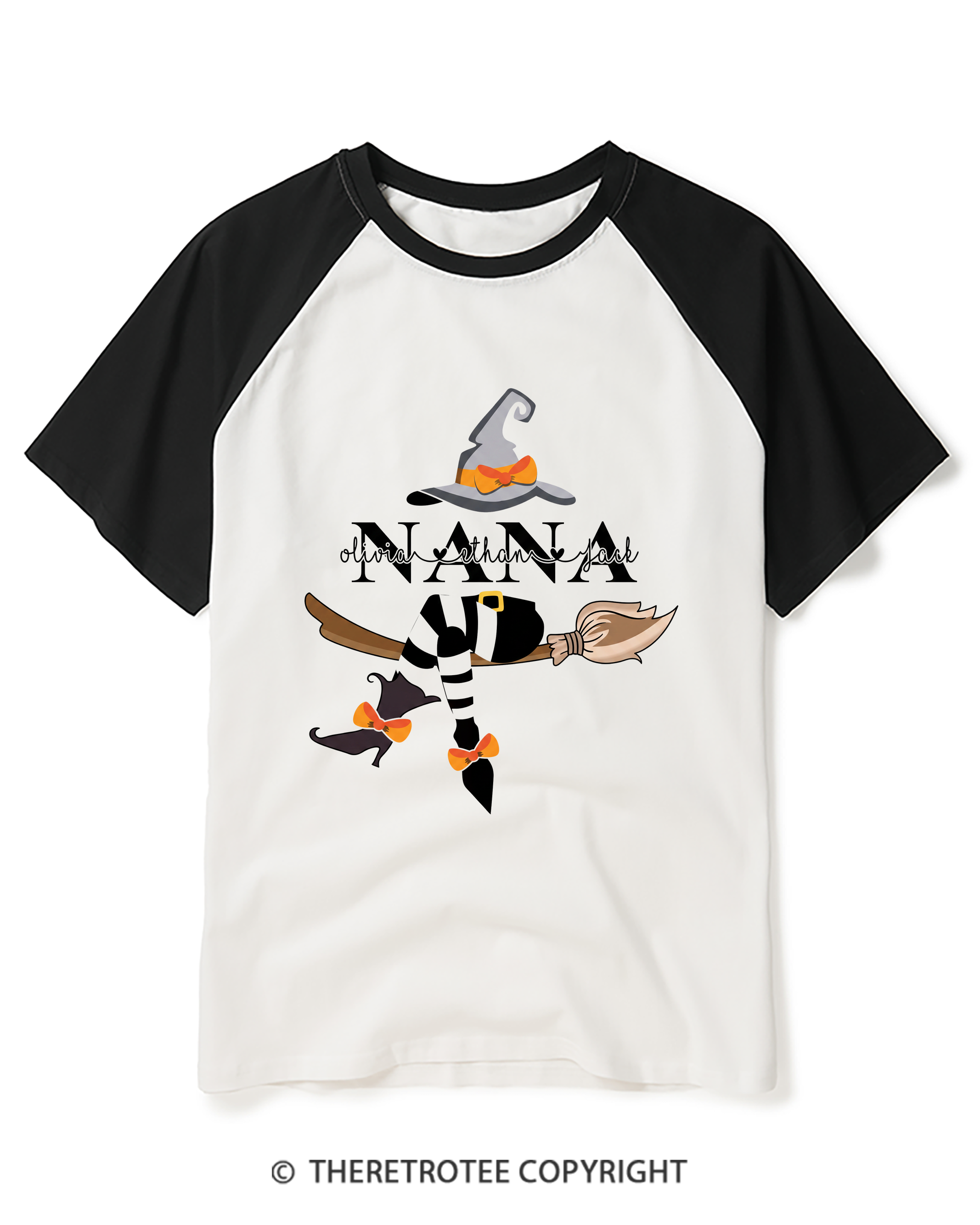 TheRetroTee Personalized Nana Witch Raglan Baseball T-Shirt