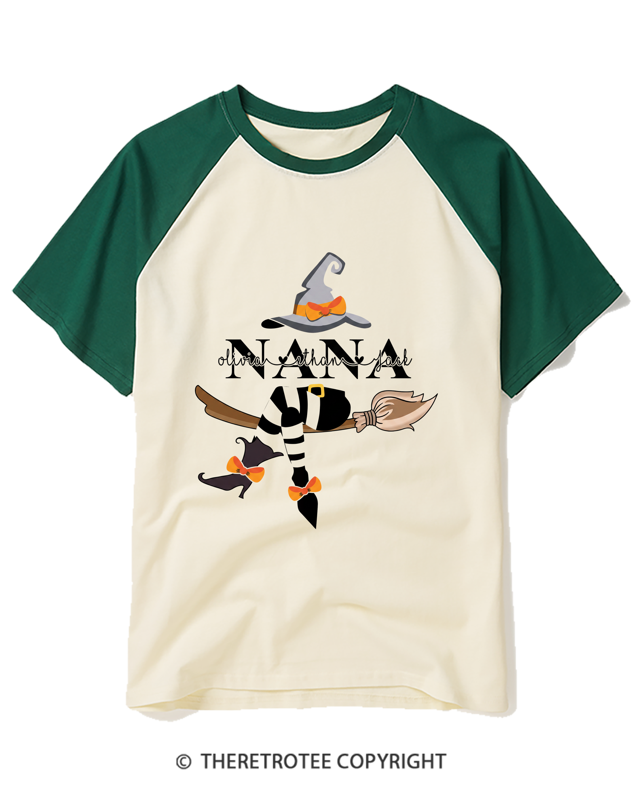 TheRetroTee Personalized Nana Witch Raglan Baseball T-Shirt