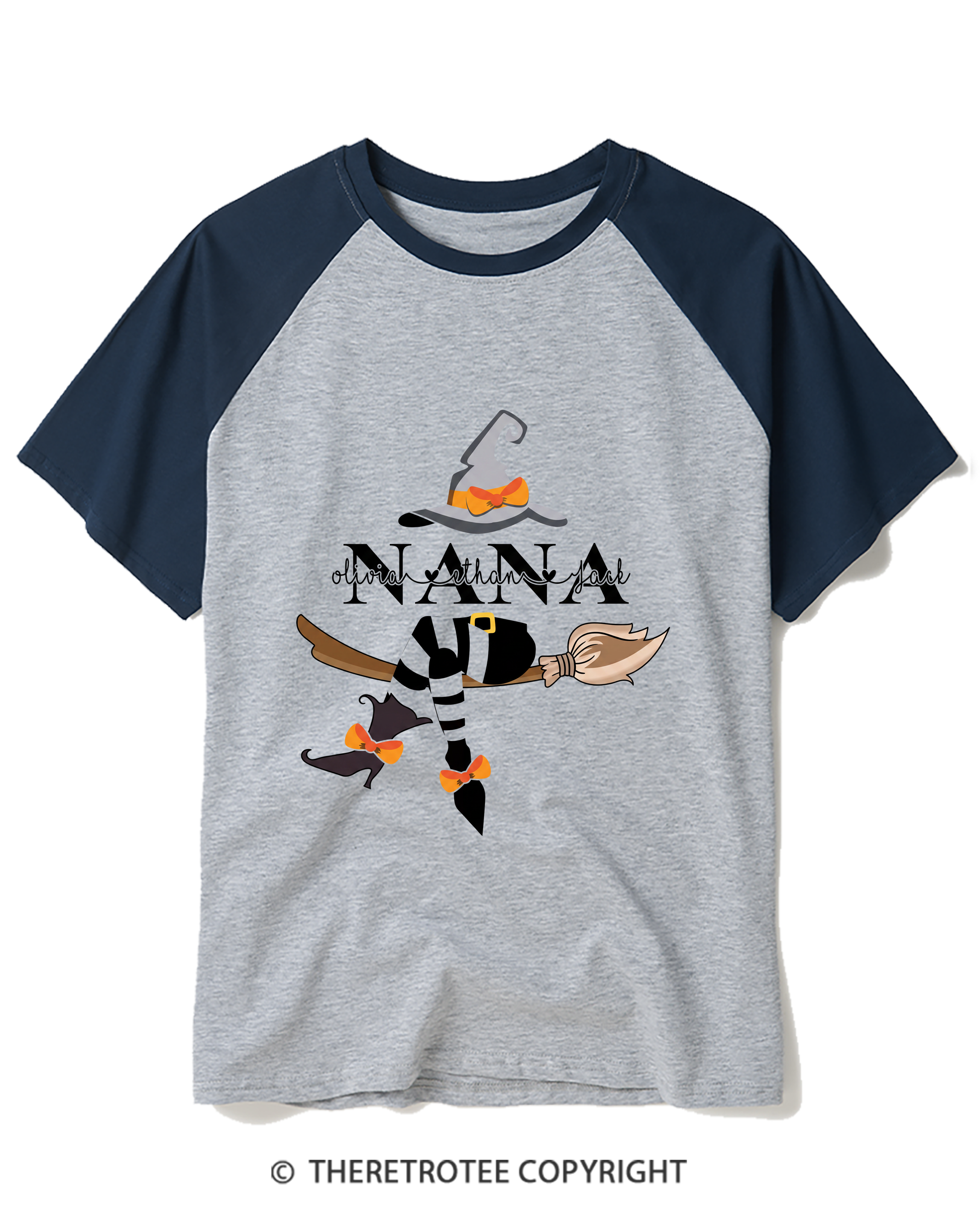 TheRetroTee Personalized Nana Witch Raglan Baseball T-Shirt