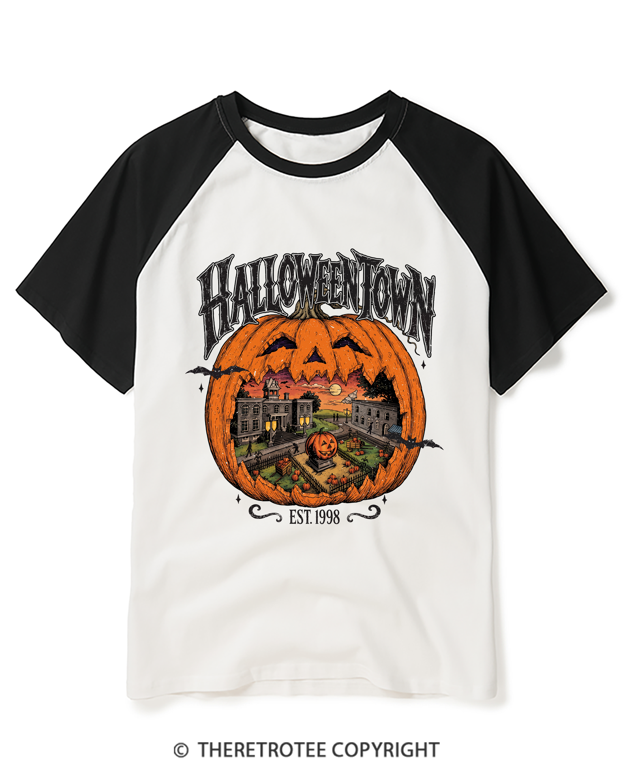 TheRetroTee Vintage Halloweentown Raglan Baseball T-Shirt