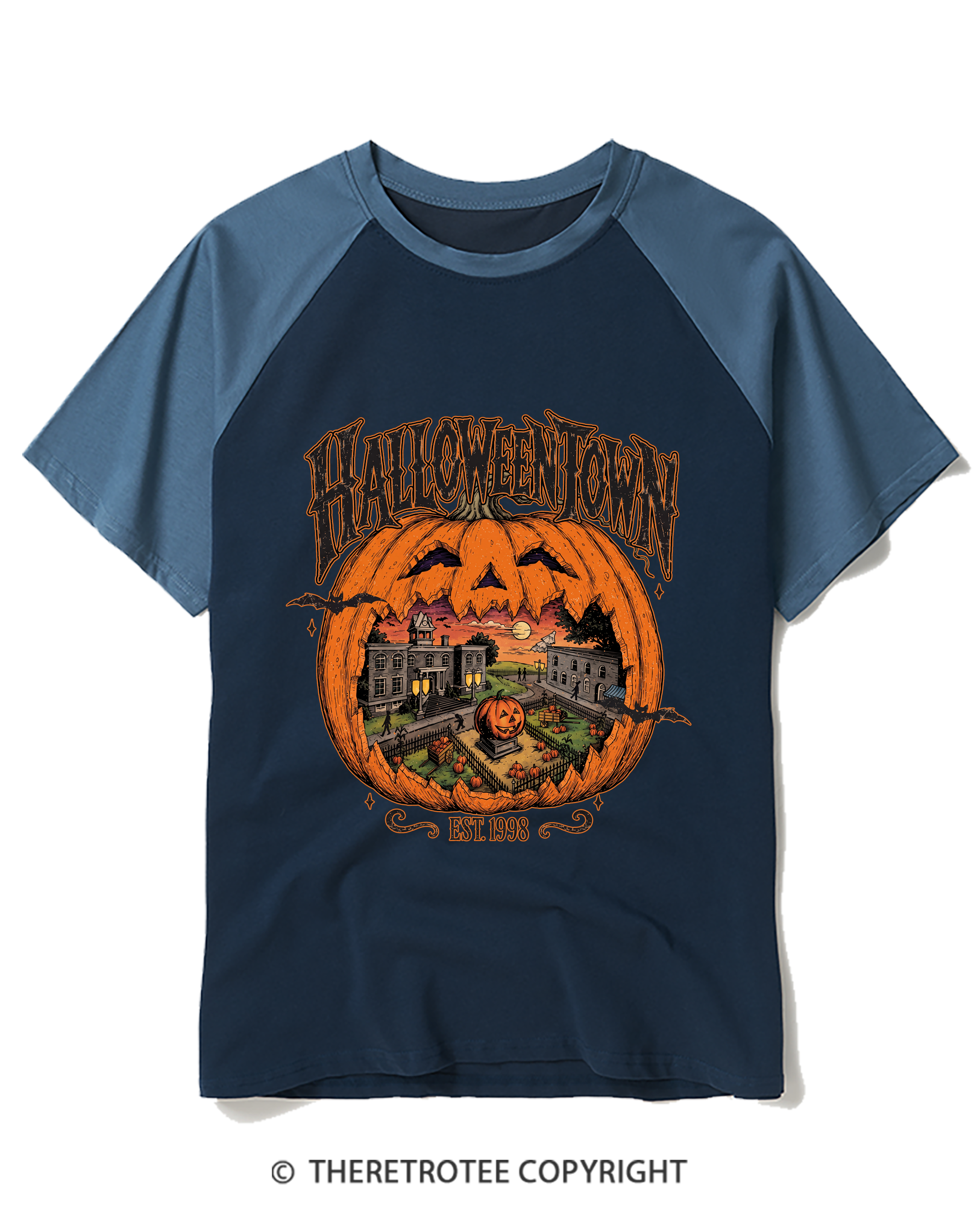 TheRetroTee Vintage Halloweentown Raglan Baseball T-Shirt