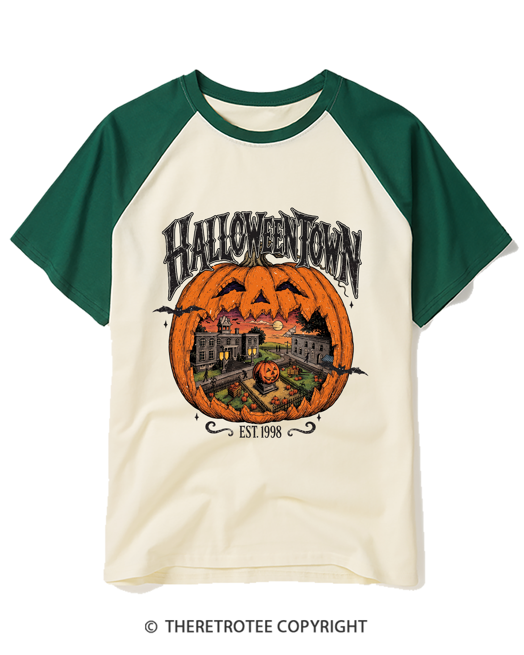 TheRetroTee Vintage Halloweentown Raglan Baseball T-Shirt