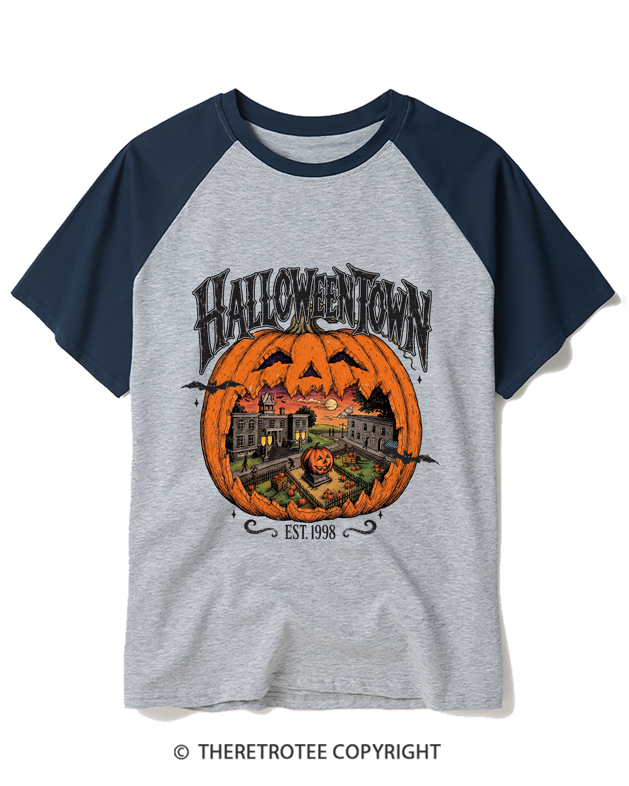 TheRetroTee Vintage Halloweentown Raglan Baseball T-Shirt