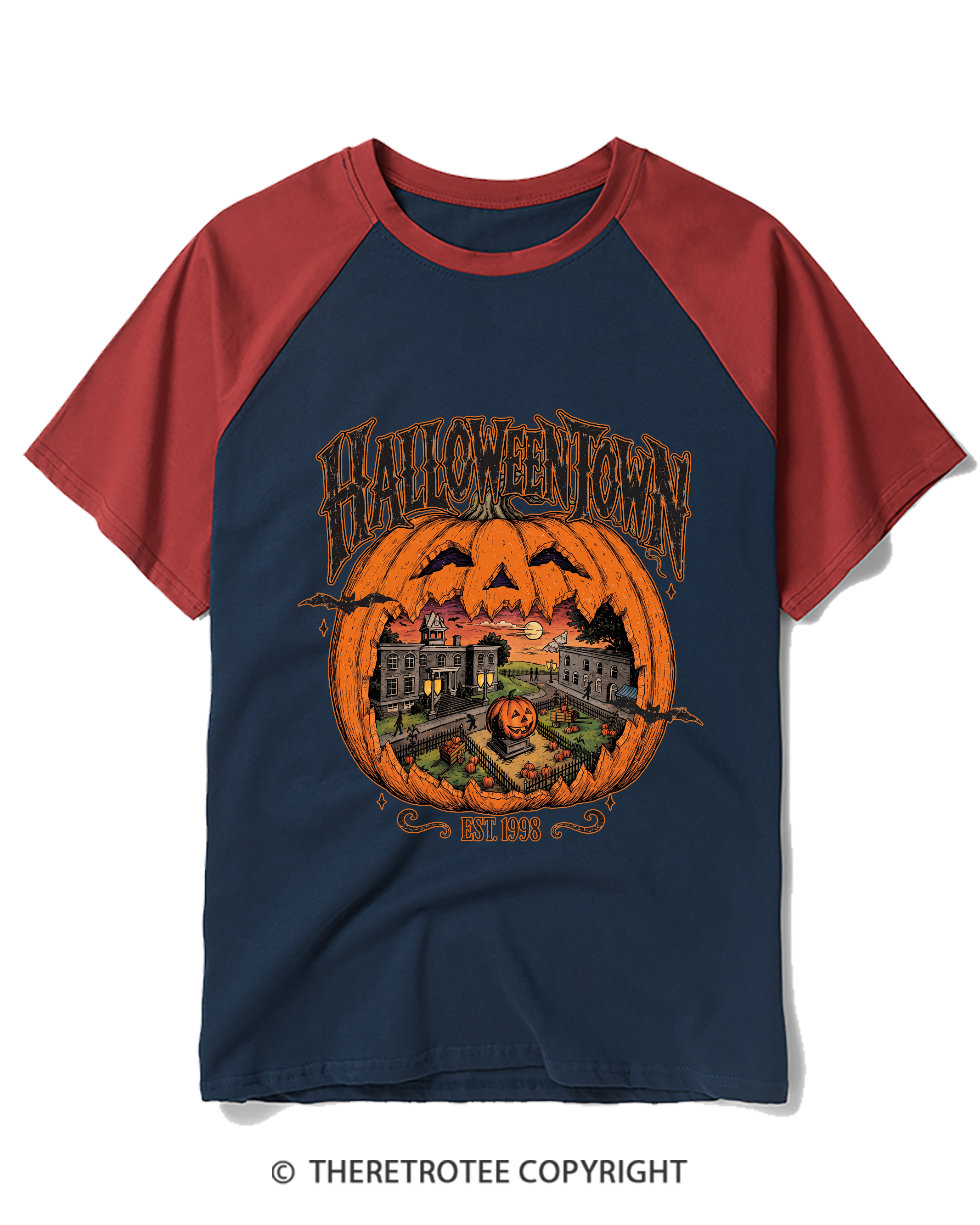 TheRetroTee Vintage Halloweentown Raglan Baseball T-Shirt