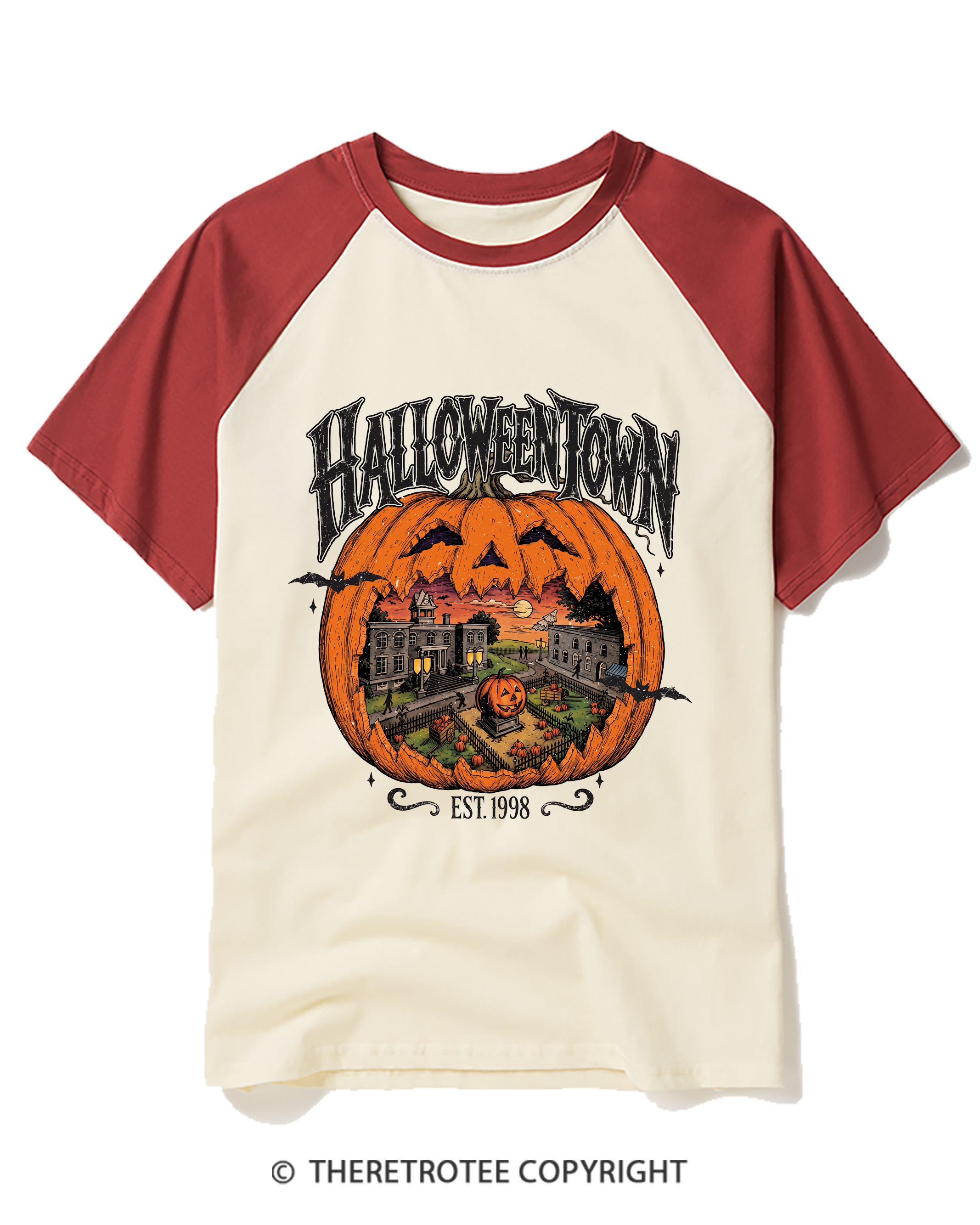 TheRetroTee Vintage Halloweentown Raglan Baseball T-Shirt