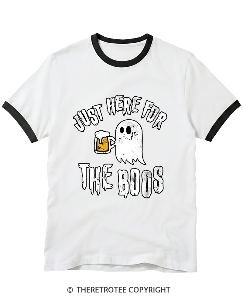 TheRetroTee Just Here for The Boos 1980s Ringer T-Shirt