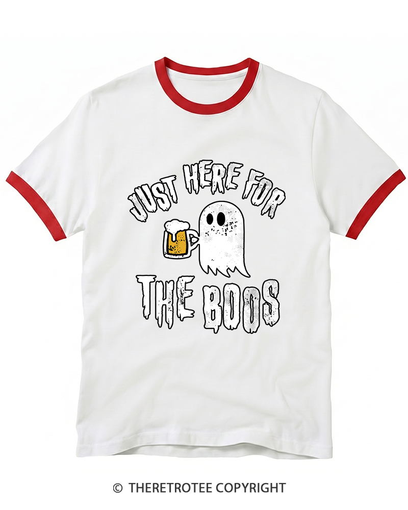 TheRetroTee Just Here for The Boos 1980s Ringer T-Shirt