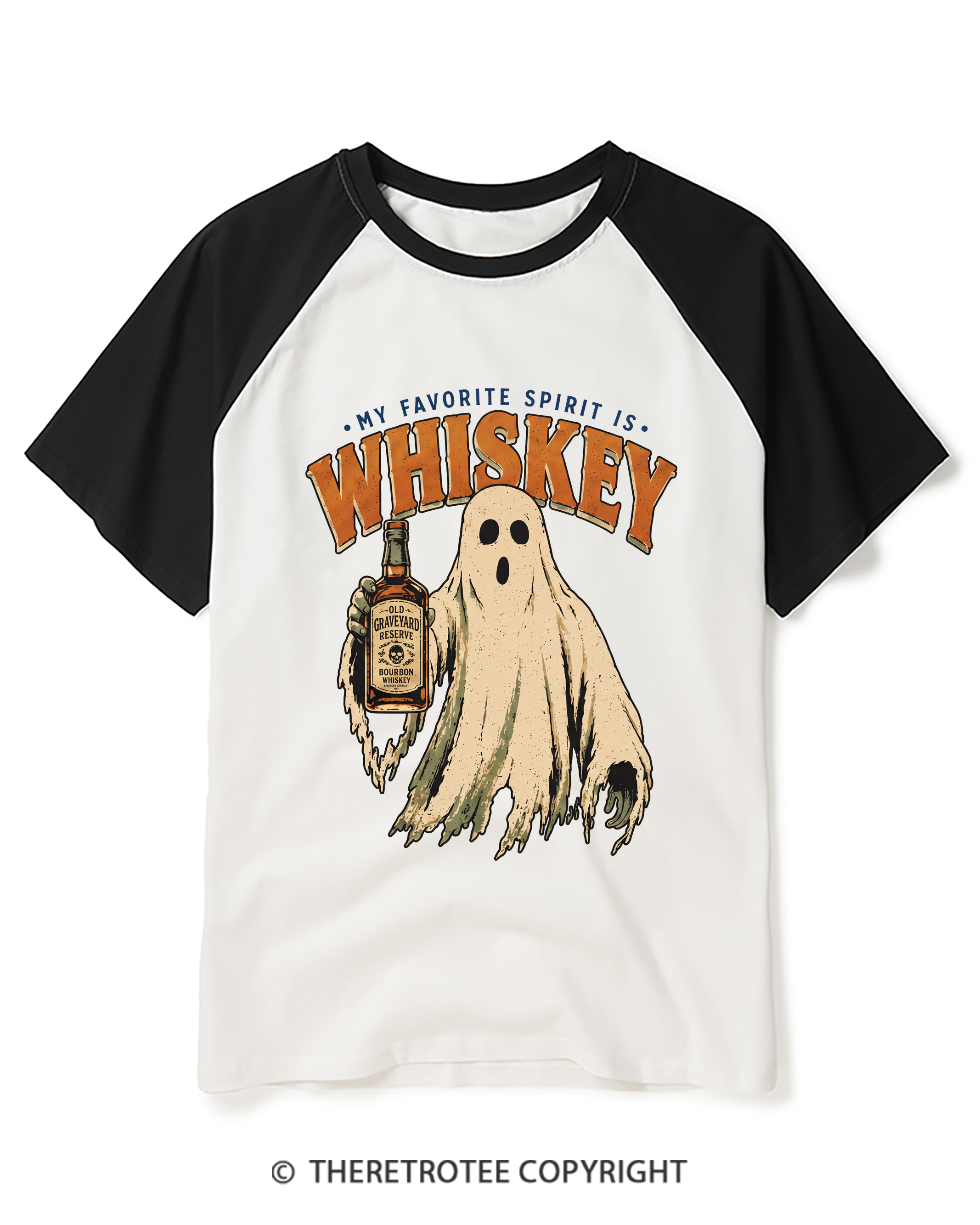 TheRetroTee My Favorite Spirit is Whiskey 1970s Raglan Baseball T-Shirt
