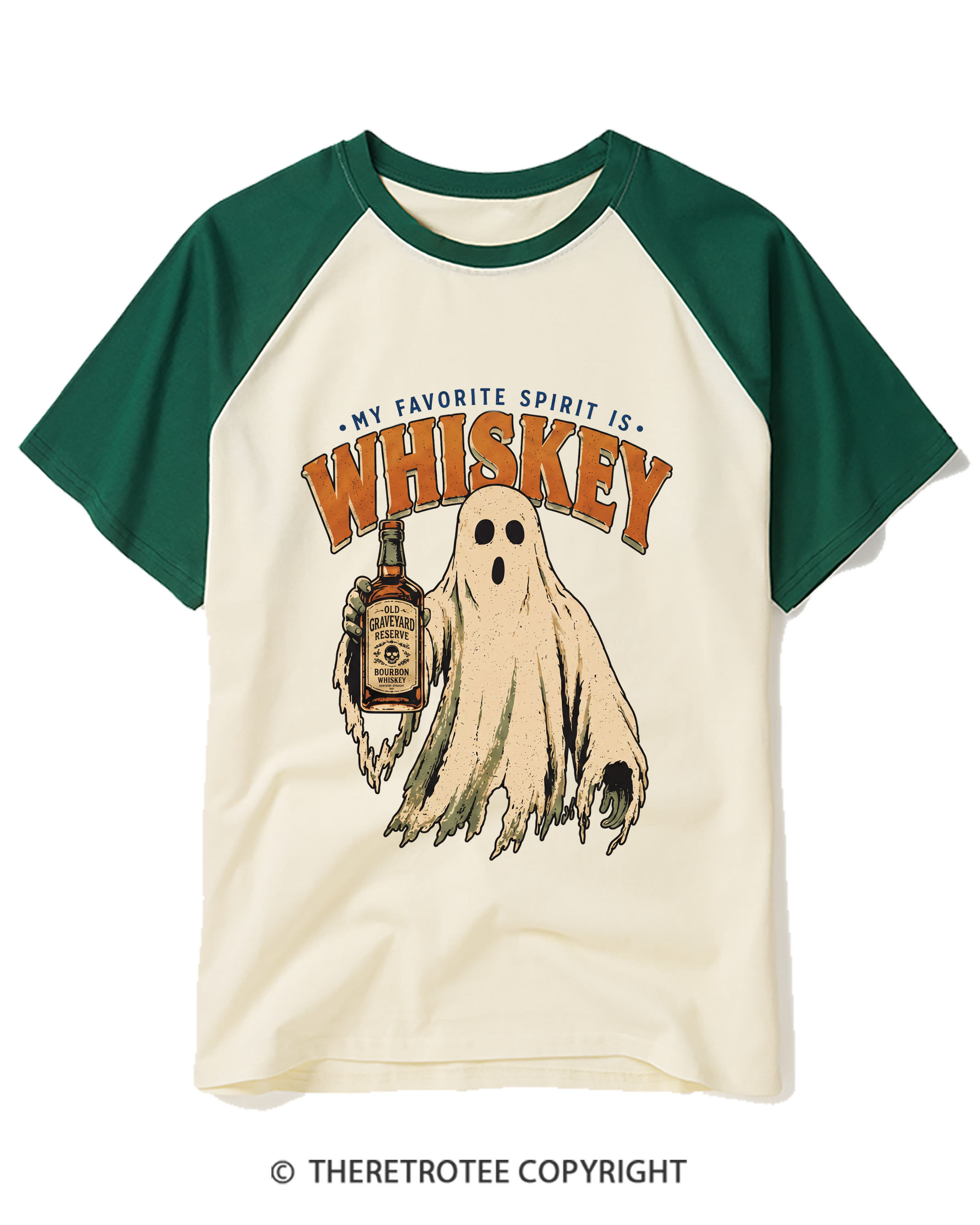 TheRetroTee My Favorite Spirit is Whiskey 1970s Raglan Baseball T-Shirt