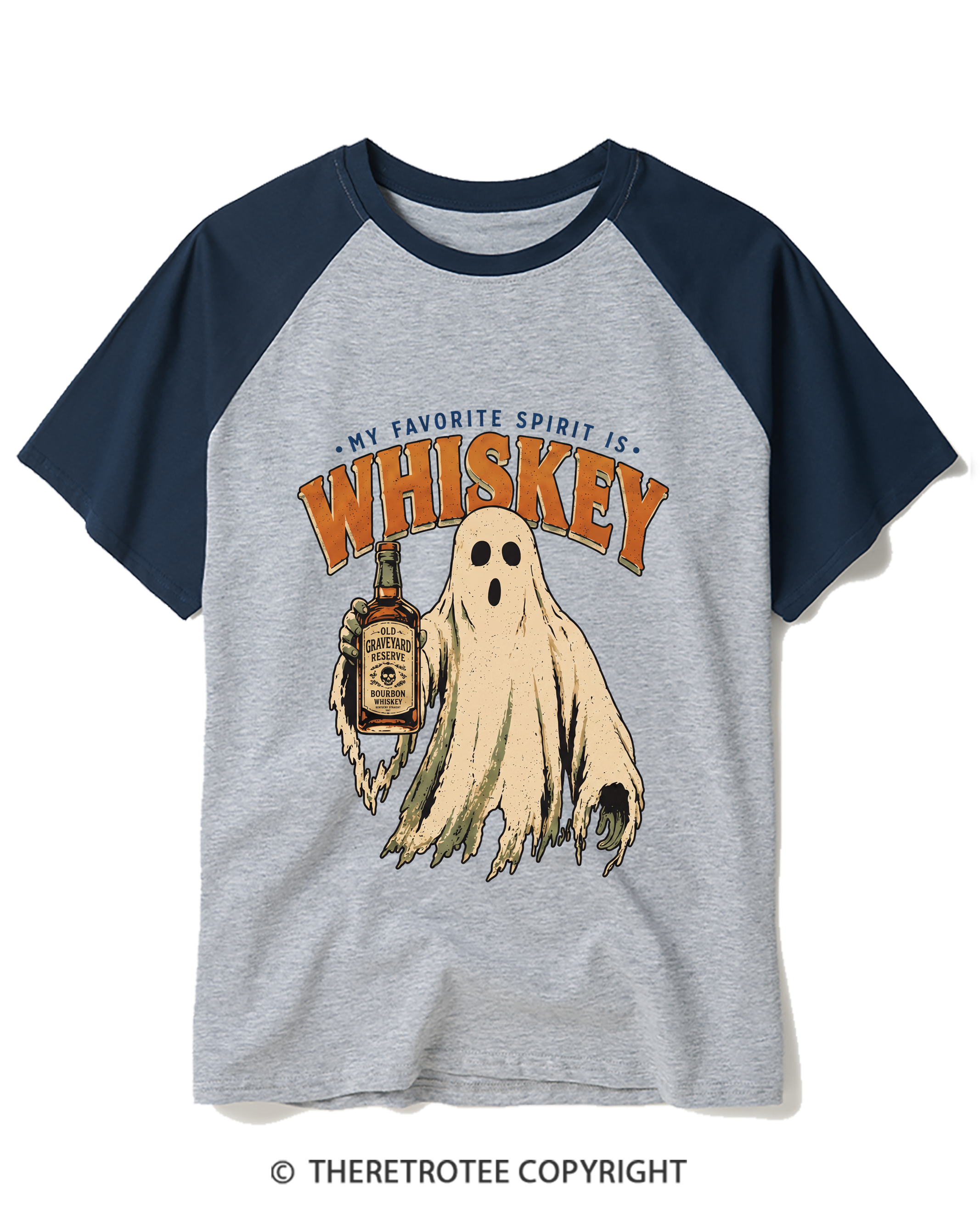 TheRetroTee My Favorite Spirit is Whiskey 1970s Raglan Baseball T-Shirt