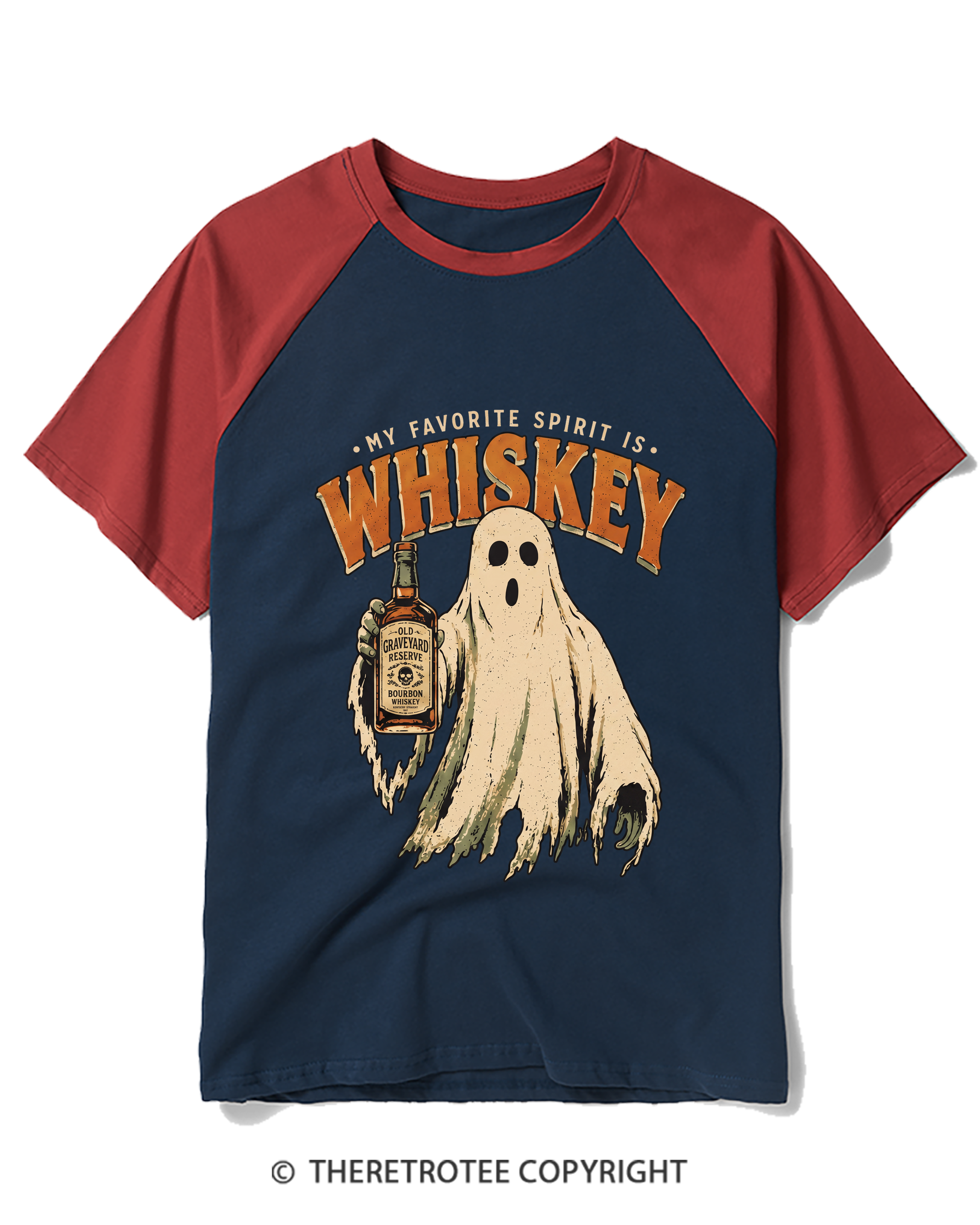 TheRetroTee My Favorite Spirit is Whiskey 1970s Raglan Baseball T-Shirt