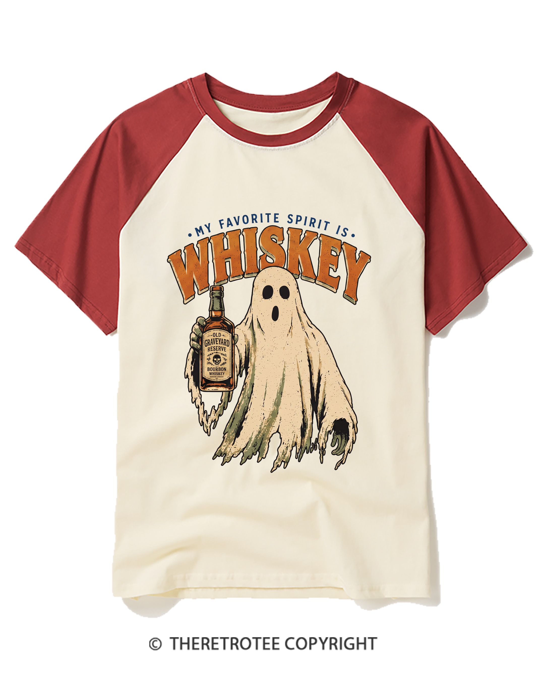 TheRetroTee My Favorite Spirit is Whiskey 1970s Raglan Baseball T-Shirt