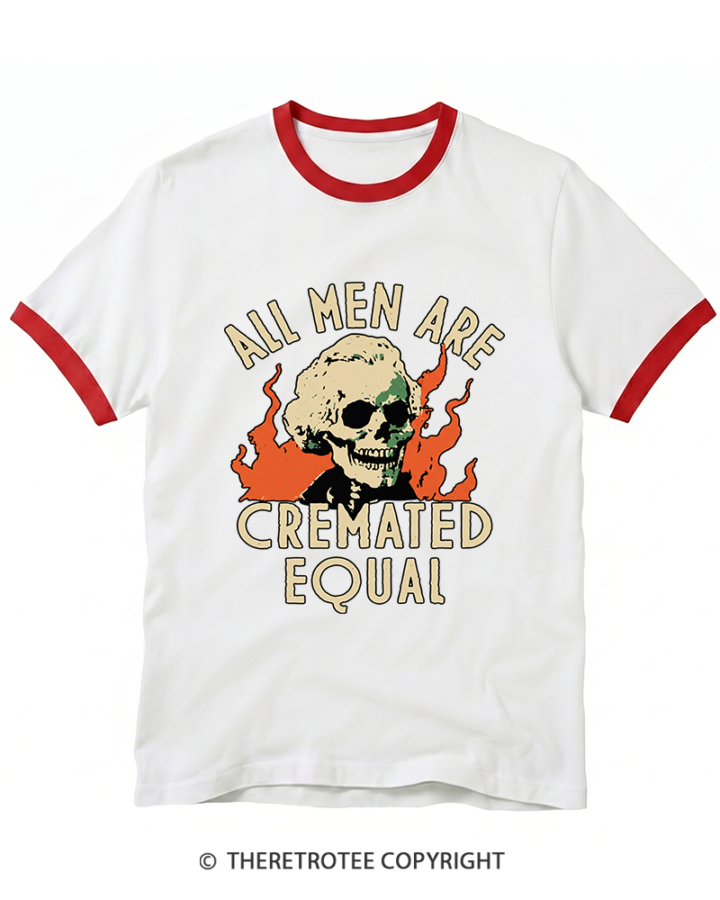 TheRetroTee All Men Are Cremated Equal 1970s Ringer T-Shirt
