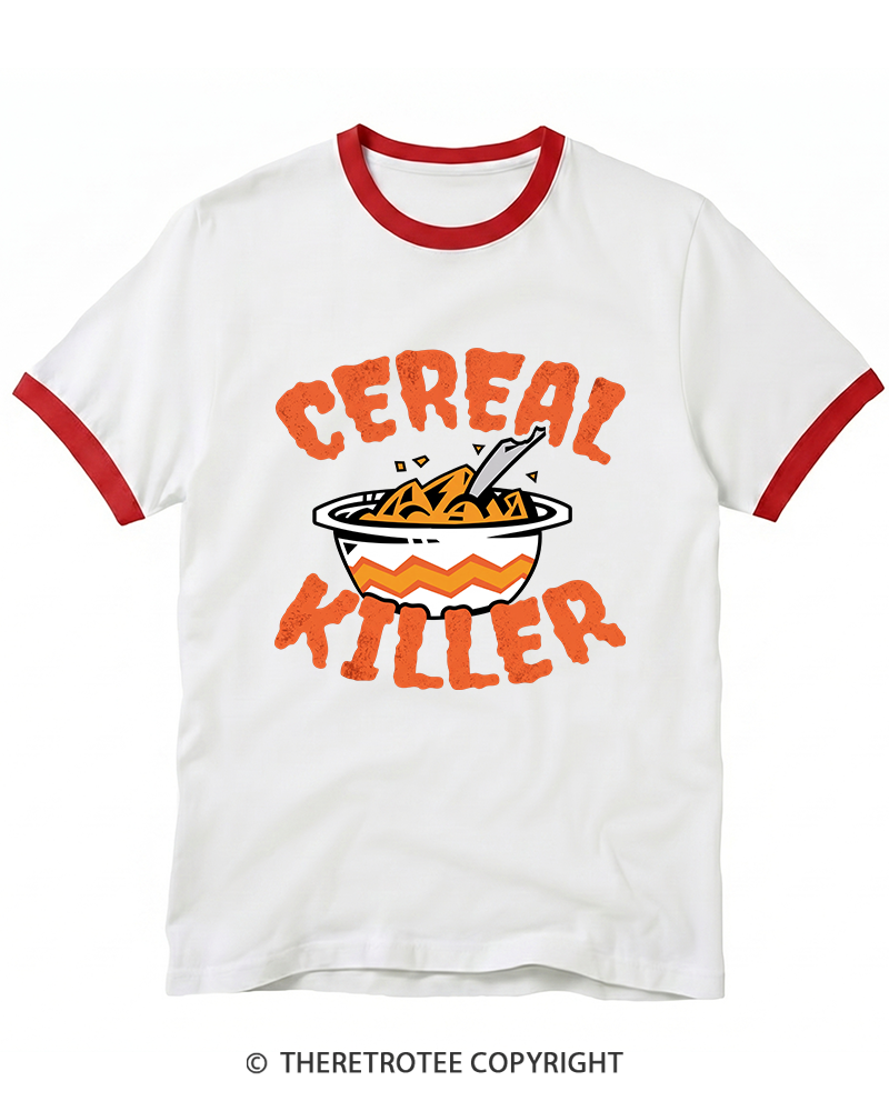TheRetroTee Cereal Killer 1980s Ringer T-Shirt