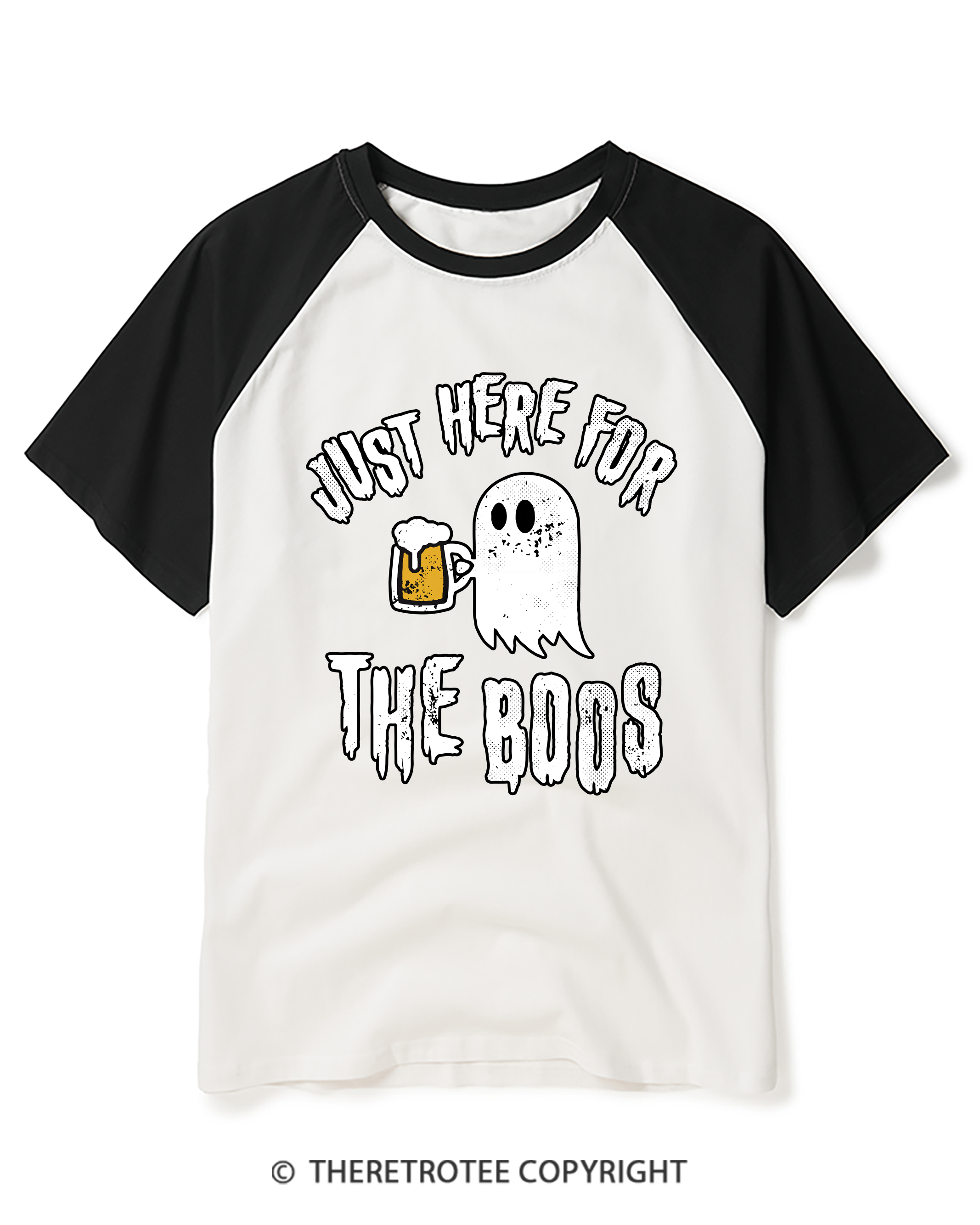 TheRetroTee Just Here for The Boos 1980s Raglan Baseball T-Shirt
