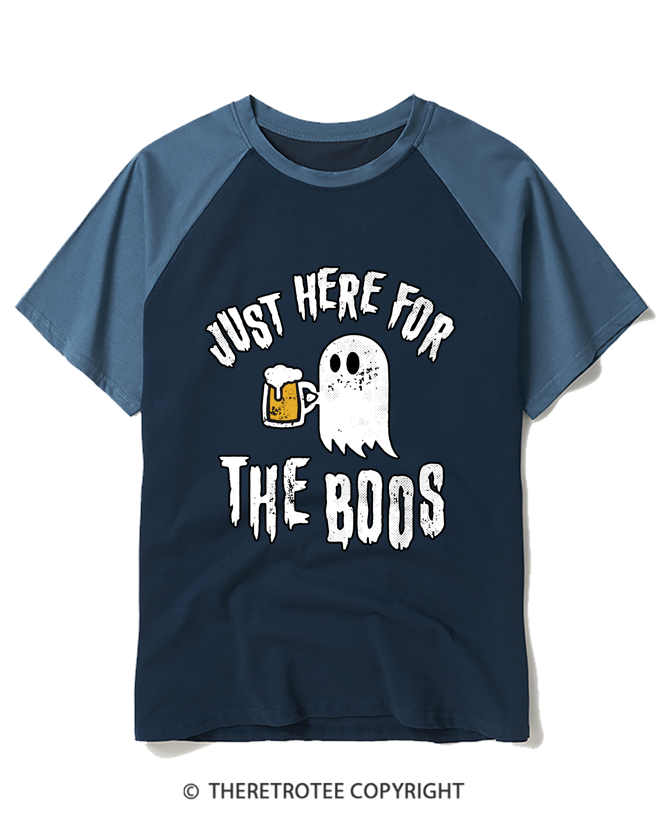 TheRetroTee Just Here for The Boos 1980s Raglan Baseball T-Shirt
