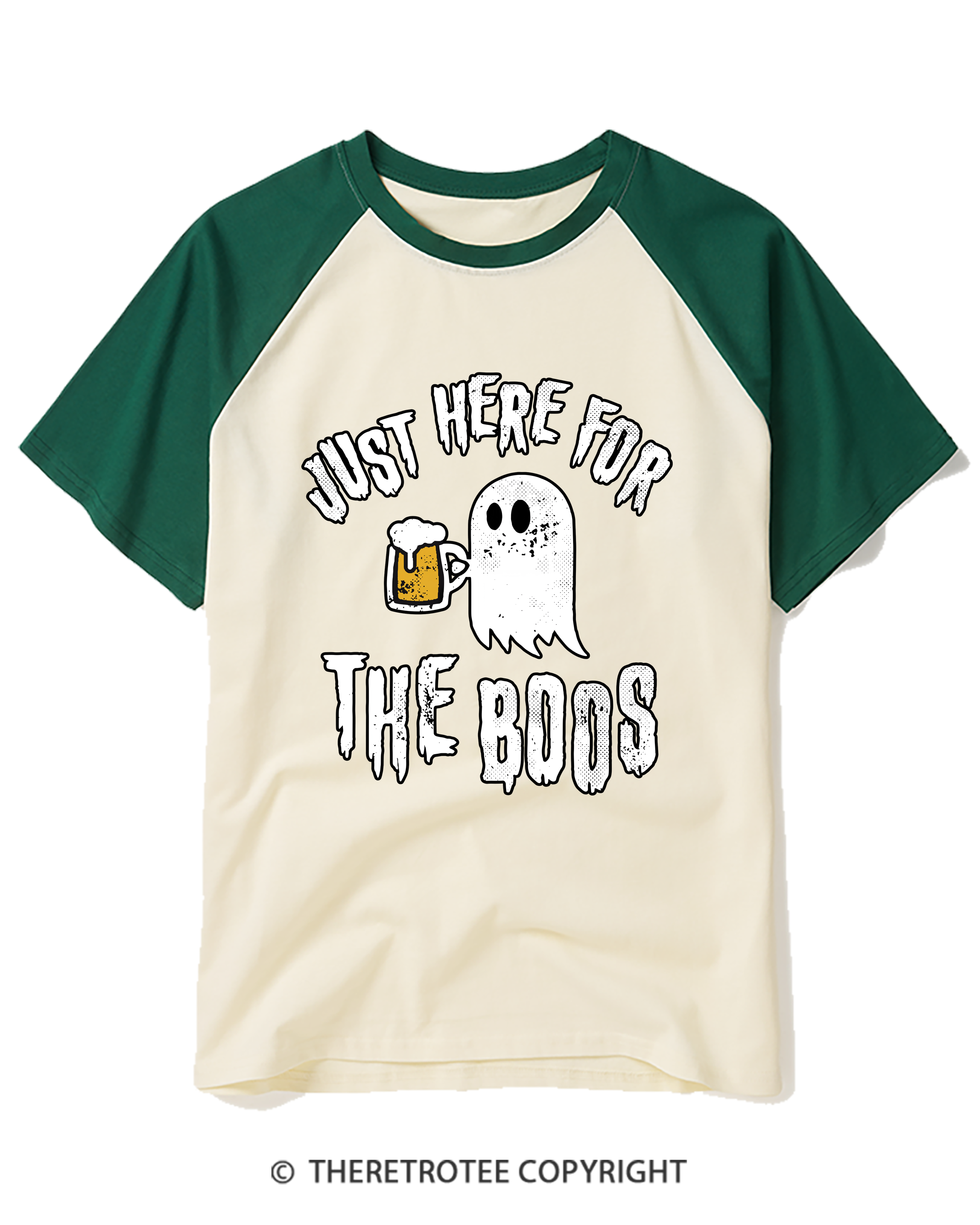TheRetroTee Just Here for The Boos 1980s Raglan Baseball T-Shirt