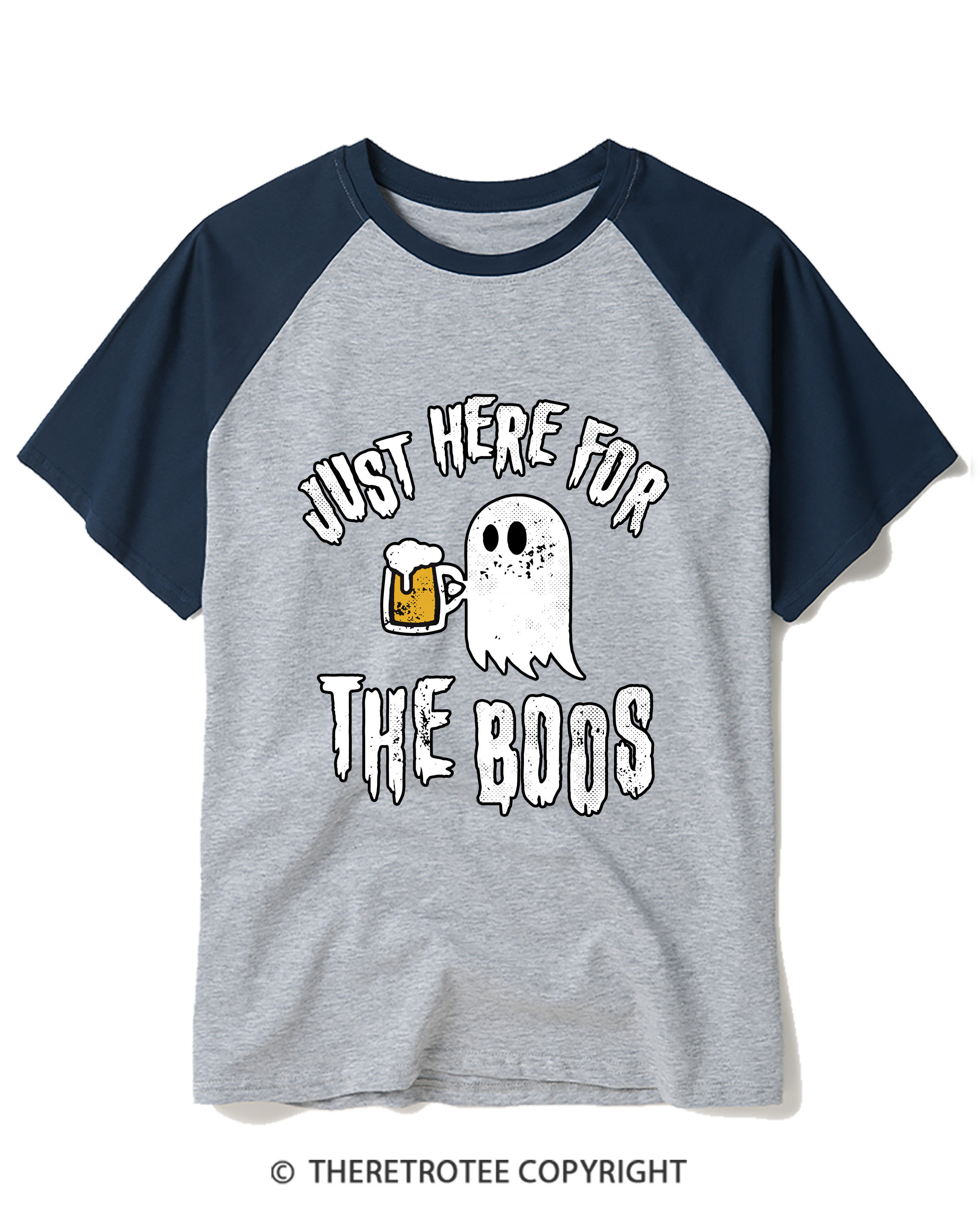 TheRetroTee Just Here for The Boos 1980s Raglan Baseball T-Shirt