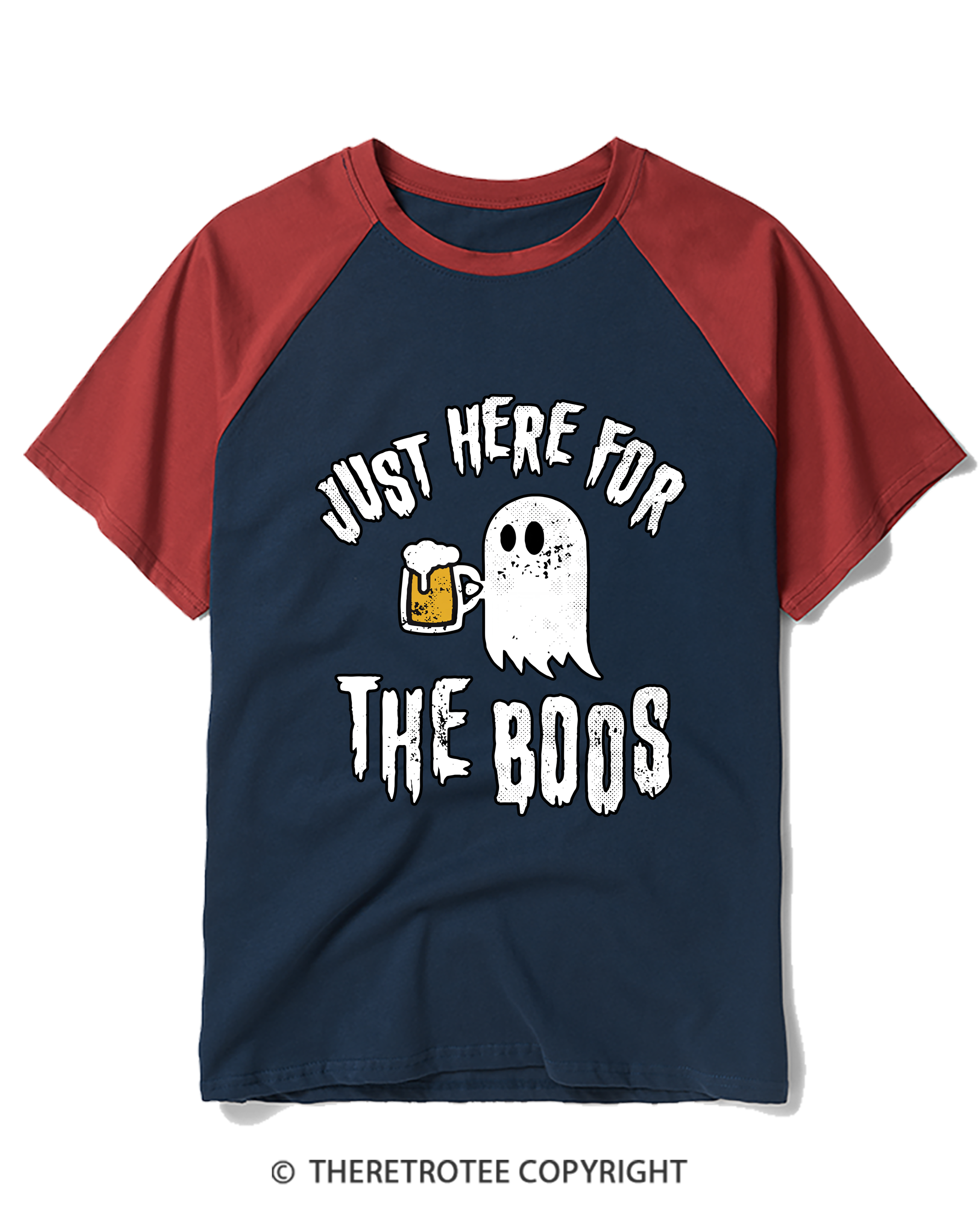 TheRetroTee Just Here for The Boos 1980s Raglan Baseball T-Shirt