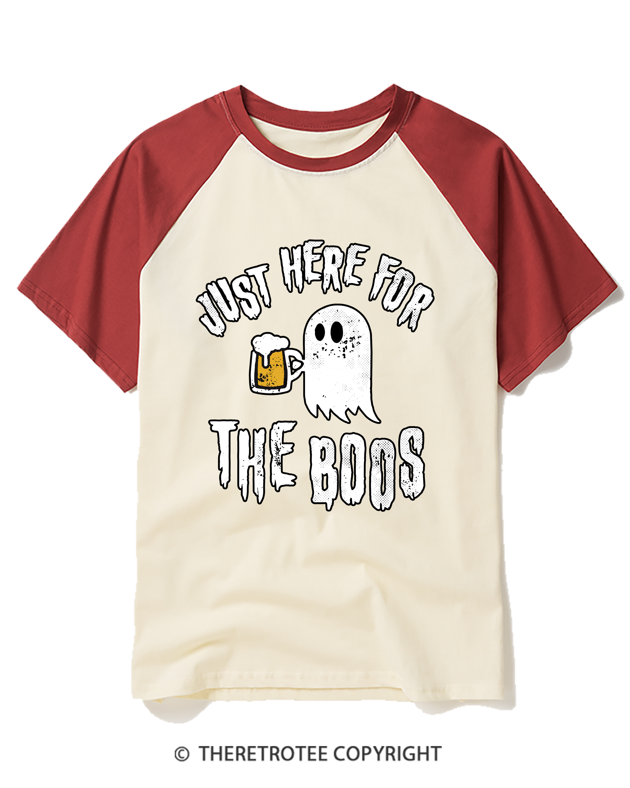 TheRetroTee Just Here for The Boos 1980s Raglan Baseball T-Shirt