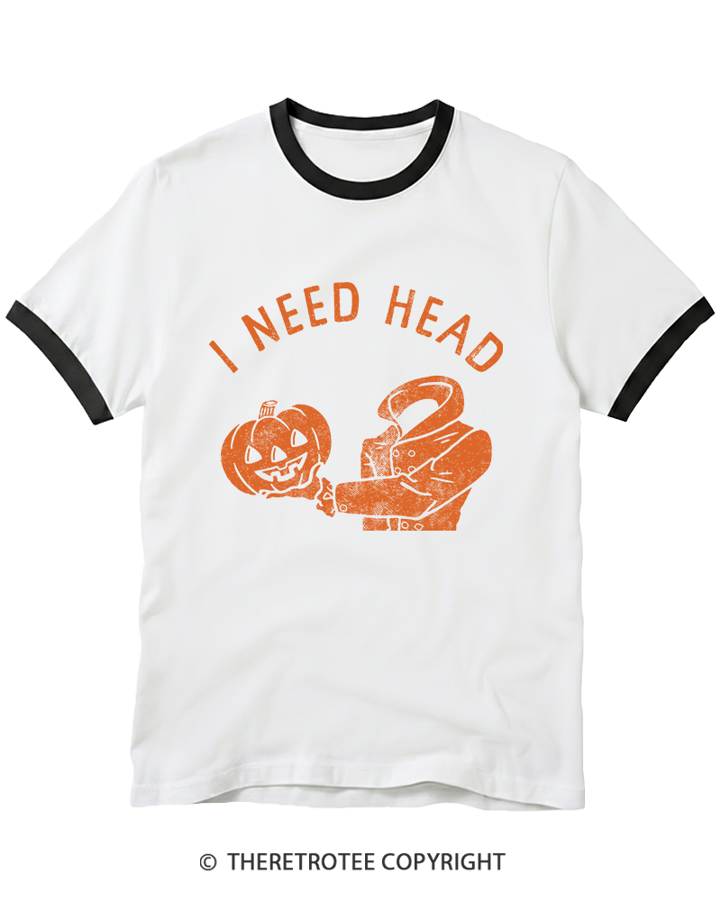 TheRetroTee I Need Head 1970s Ringer T-Shirt