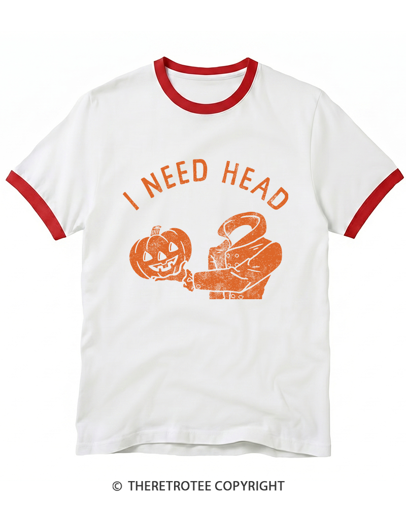 TheRetroTee I Need Head 1970s Ringer T-Shirt