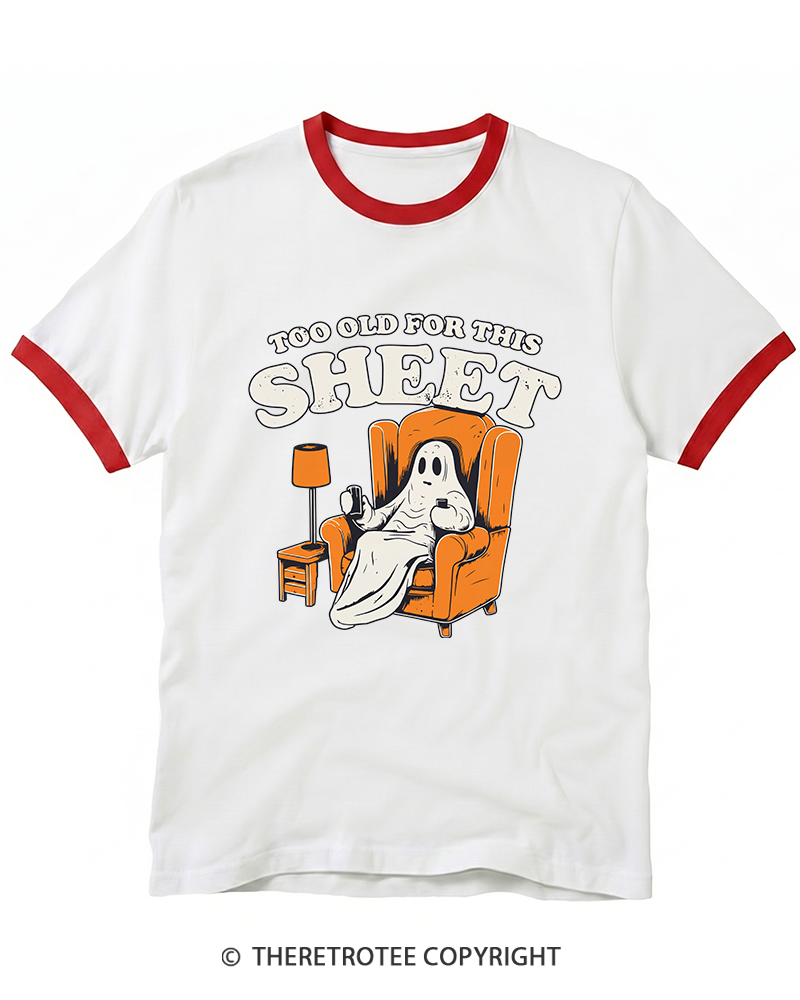 TheRetroTee Too Old For This Sheet 1990s Ringer T-Shirt
