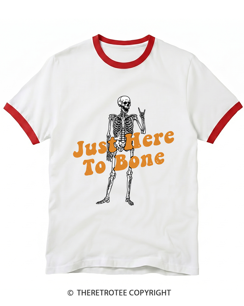 TheRetroTee Just Here To Bone 1990s Ringer T-Shirt