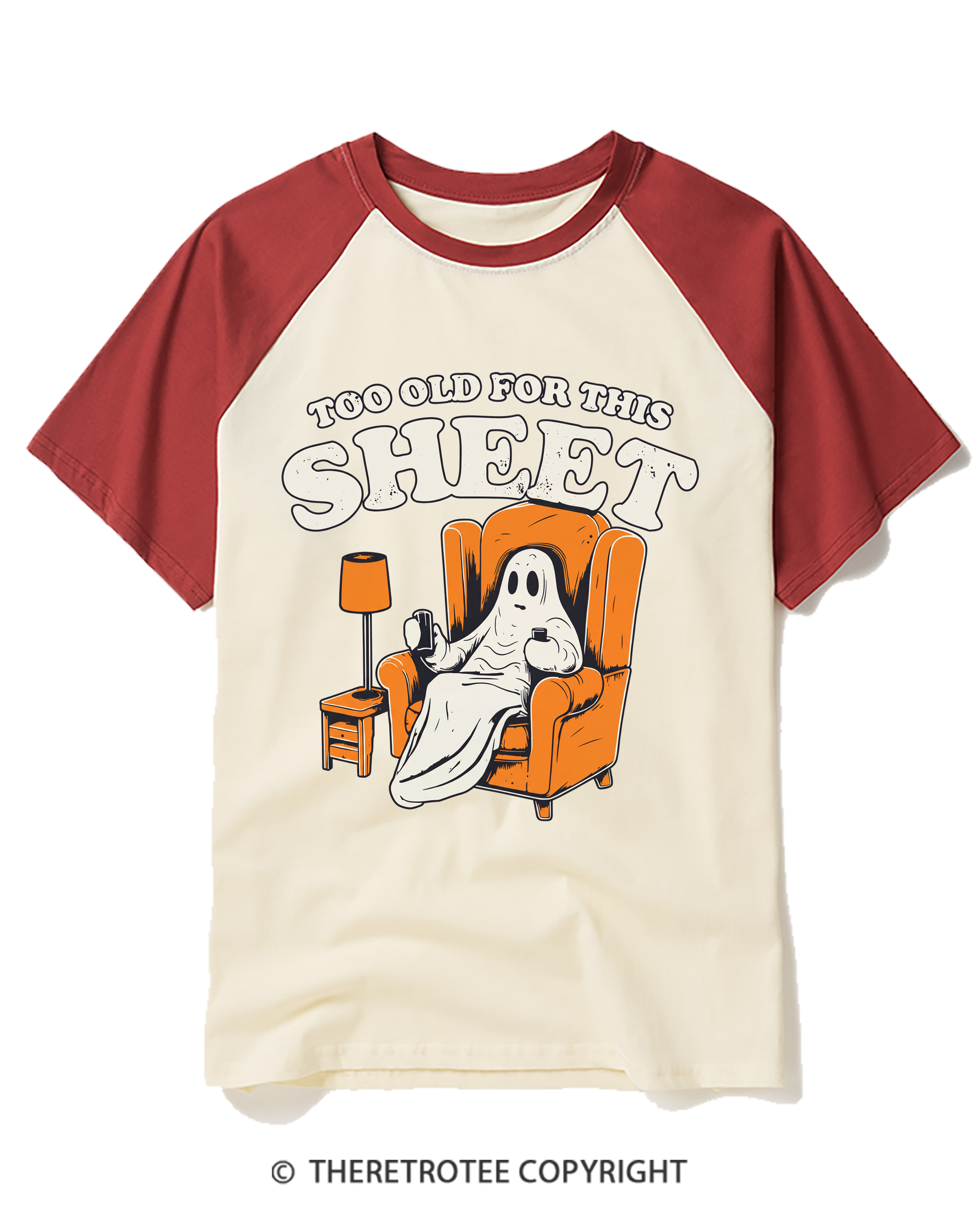 TheRetroTee Too Old For This Sheet 1990s Raglan Baseball T-Shirt