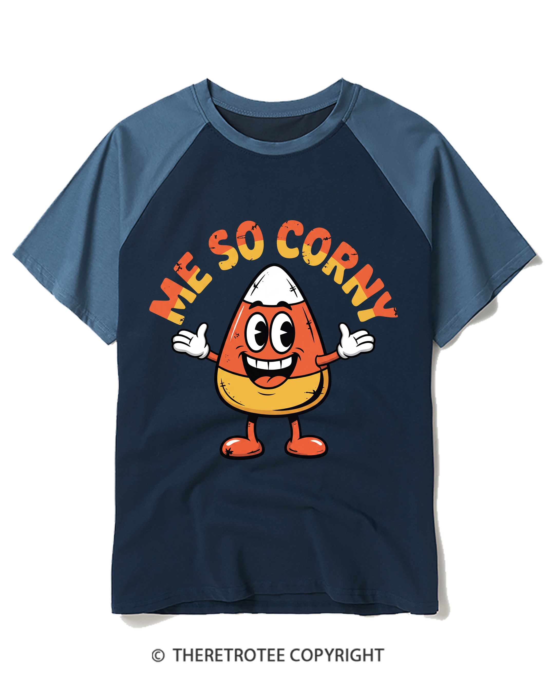 TheRetroTee Me So Corny 1980s Halloween Raglan Baseball T-Shirt