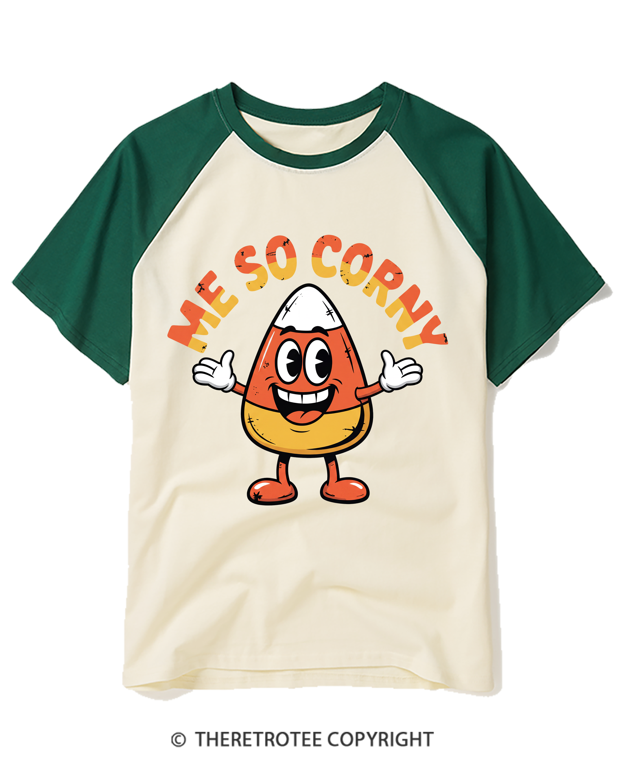 TheRetroTee Me So Corny 1980s Halloween Raglan Baseball T-Shirt