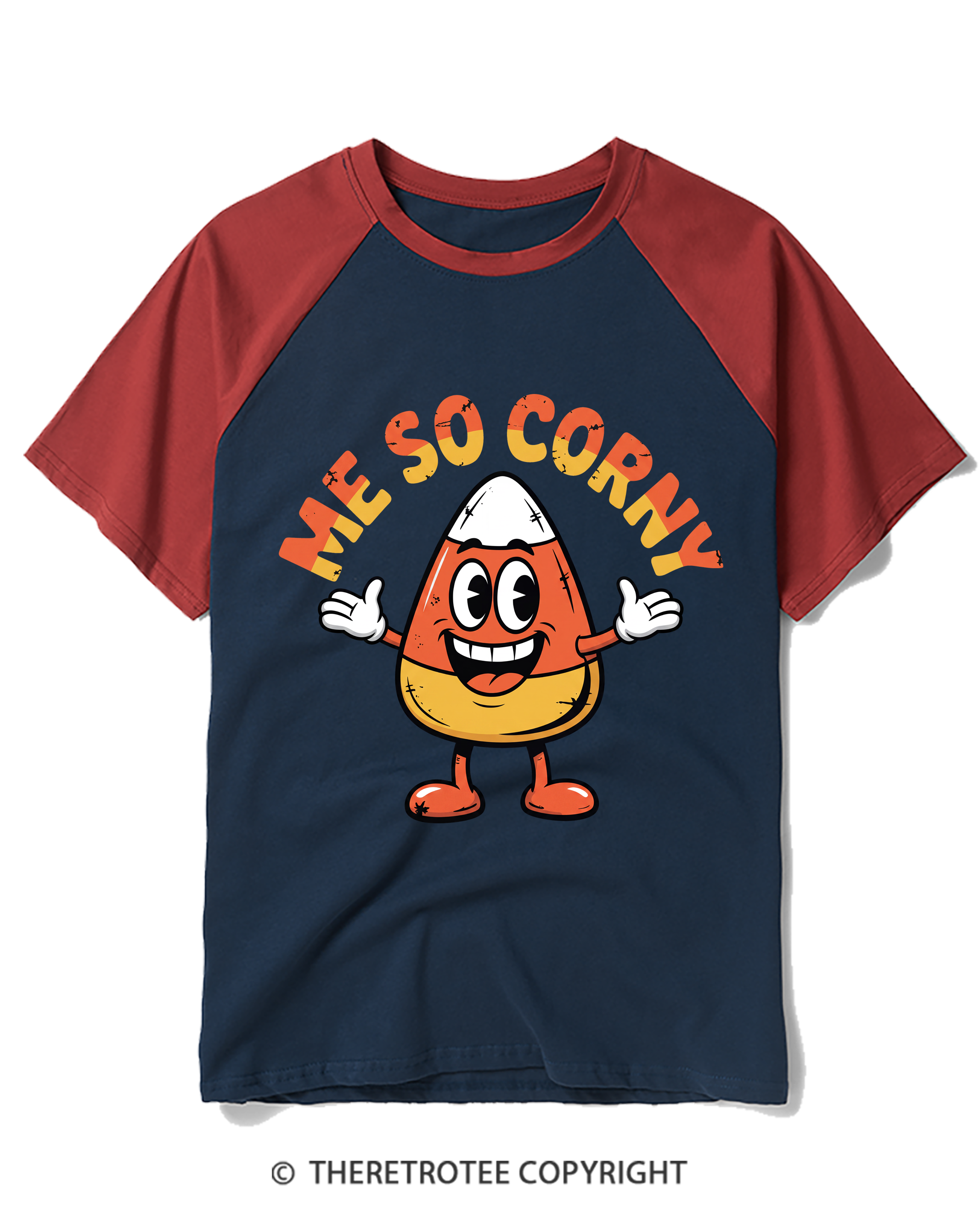 TheRetroTee Me So Corny 1980s Halloween Raglan Baseball T-Shirt