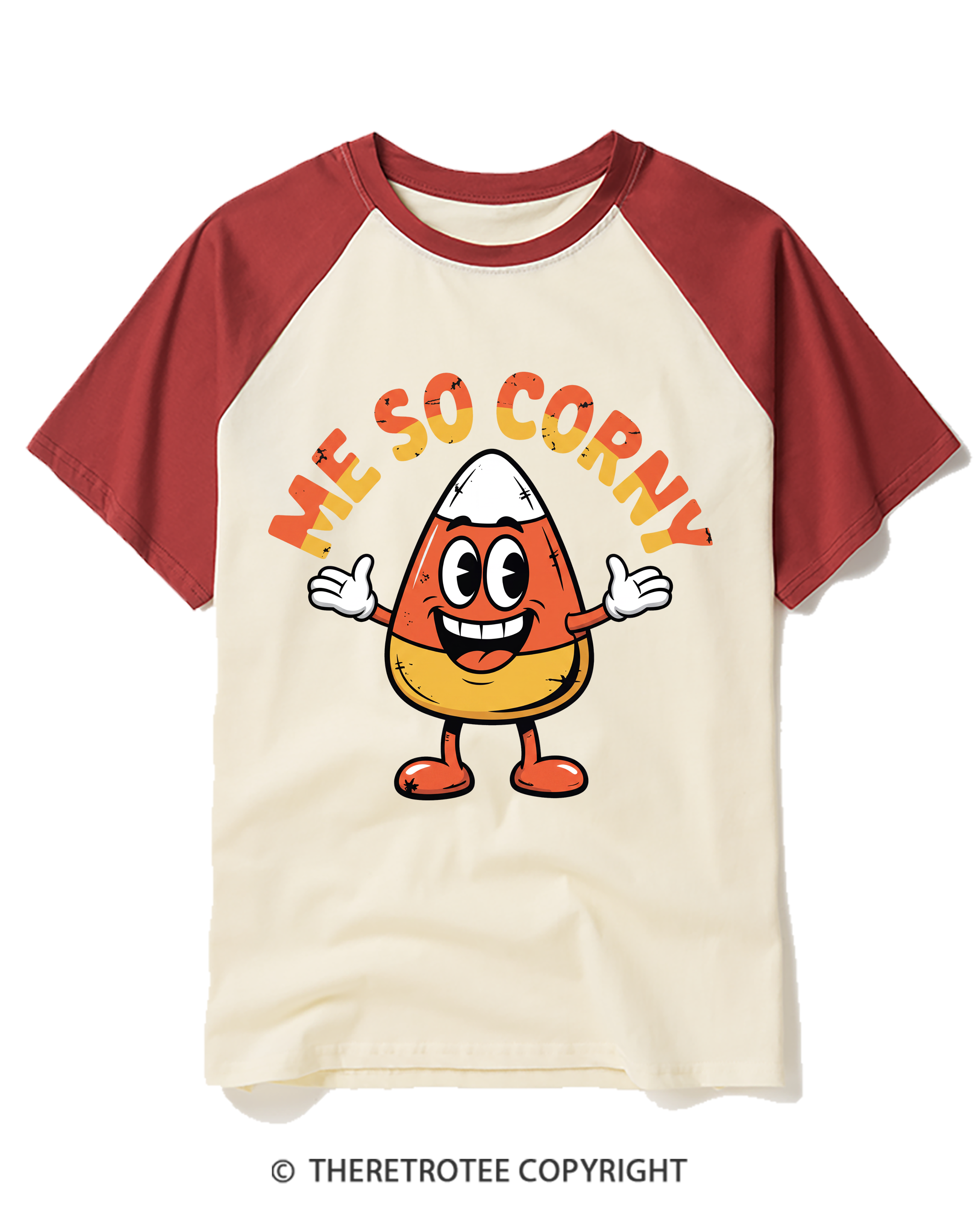 TheRetroTee Me So Corny 1980s Halloween Raglan Baseball T-Shirt