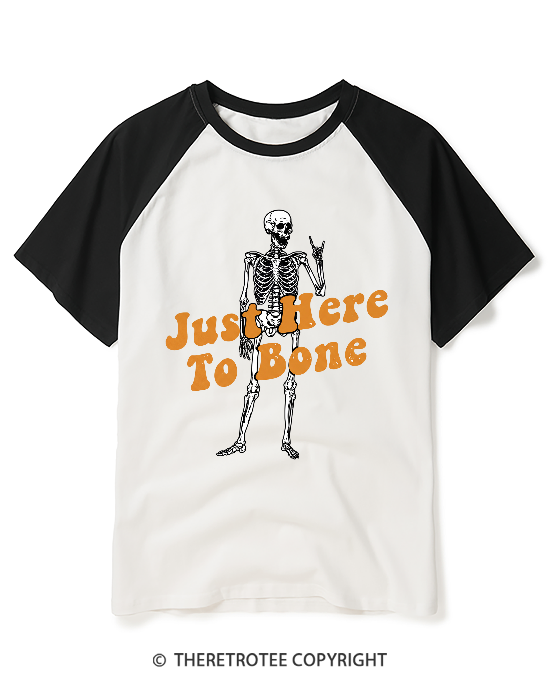 TheRetroTee Just Here To Bone 1990s Raglan Baseball T-Shirt