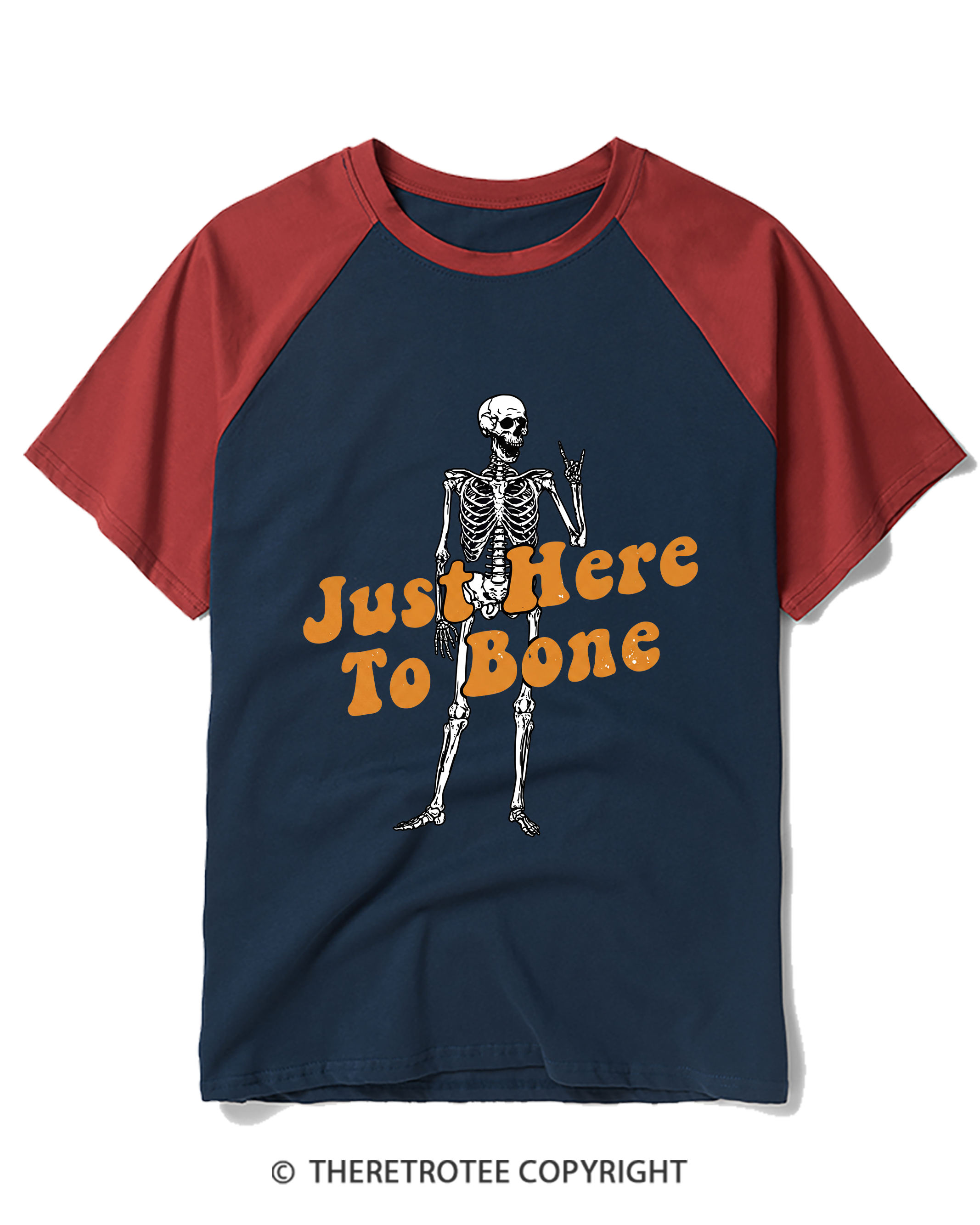 TheRetroTee Just Here To Bone 1990s Raglan Baseball T-Shirt
